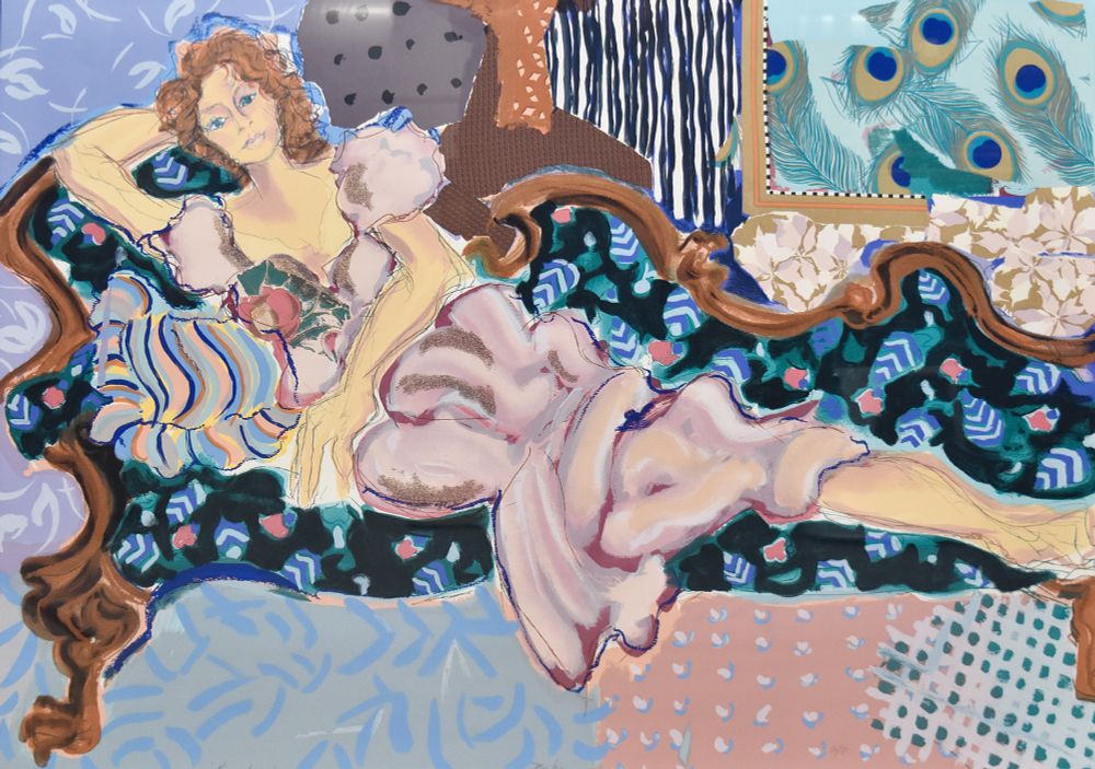 Lot 294: Ann Barbieri Serigraph Remembering Interior with Reclining Figure