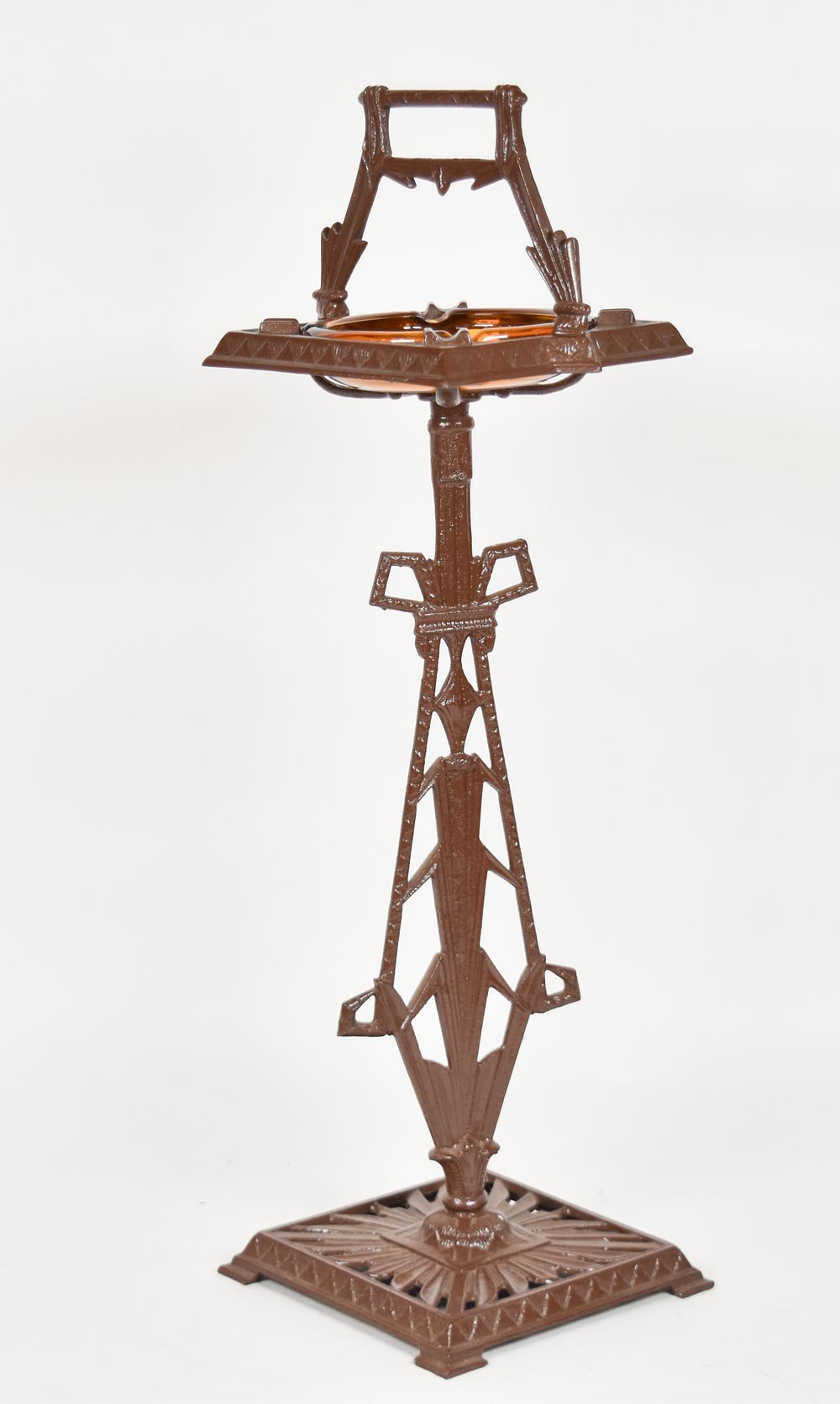 Lot 266: Art Deco Cast Iron and Amber Glass Ashtray Stand