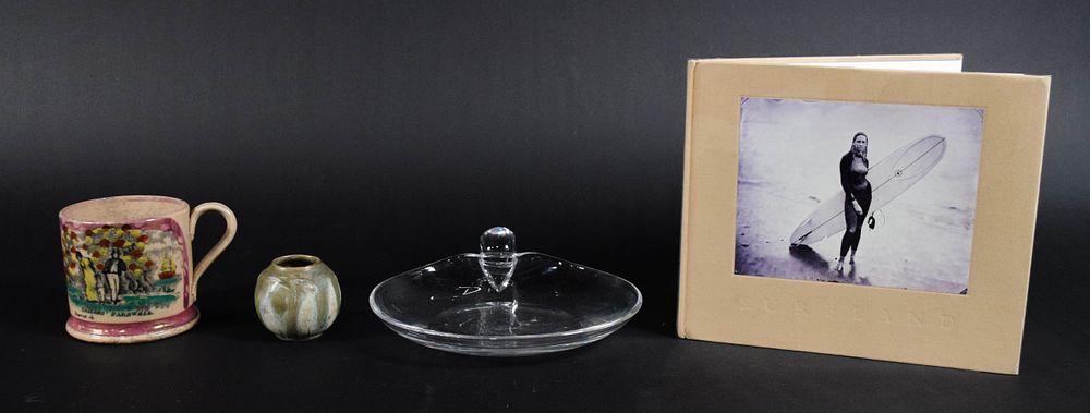 Lot 229: Assortment of 4 Tabletop Items Incl Denbac Art Pottery Vase and Joni Sternbach Photography Book