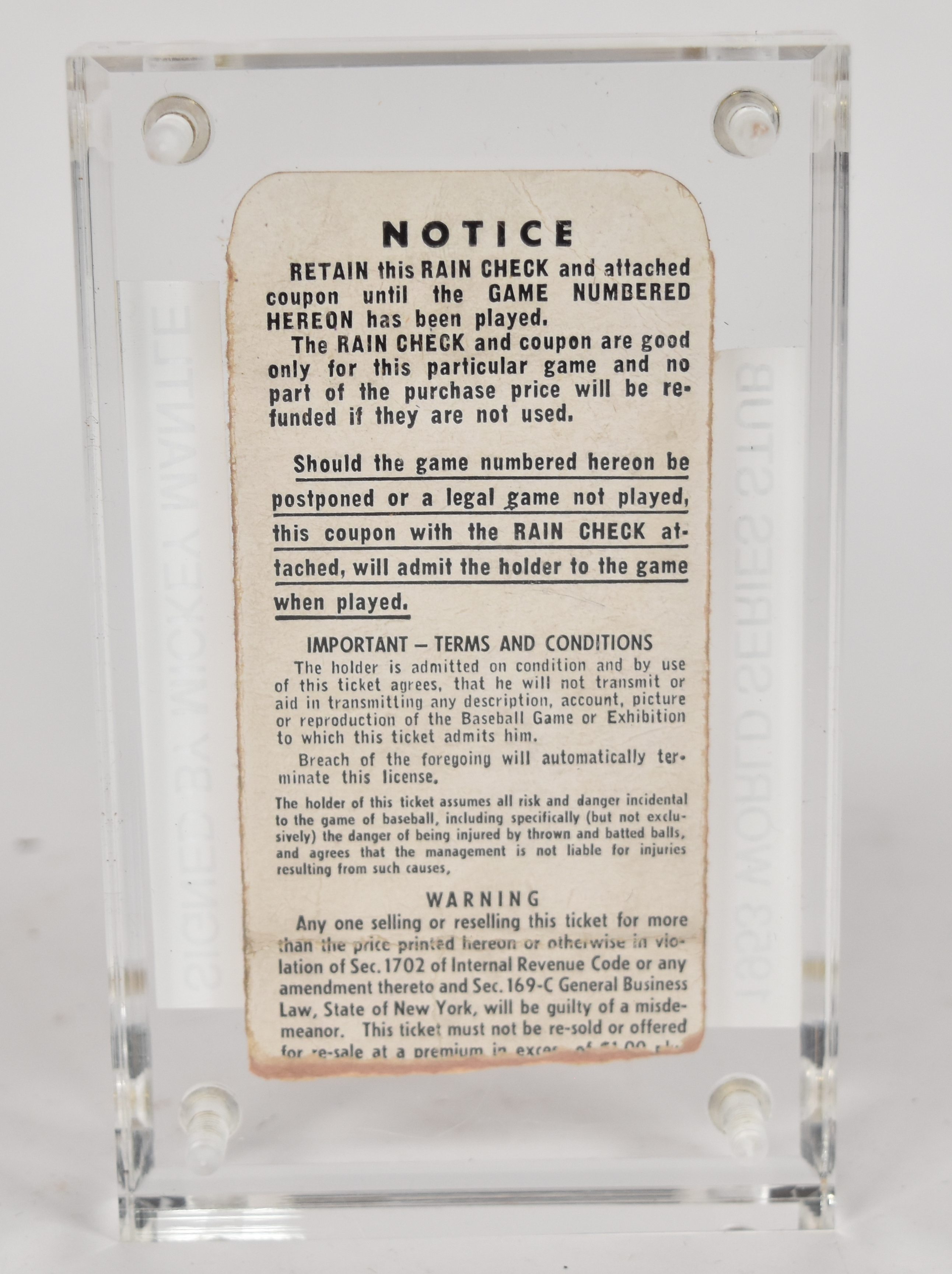 Mickey Mantle Signed Paper 1953 World Series Game 2 Ticket Stub