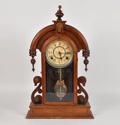 F. Kroeber Victorian Walnut Parisian Mantel Clock. F. Kroeber (American, 19th Century). Walnut 
