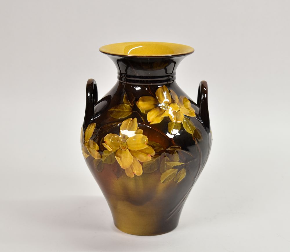 Lot 239: Rookwood William P. McDonald Earthenware Handled Vase with Dogwood Blossoms