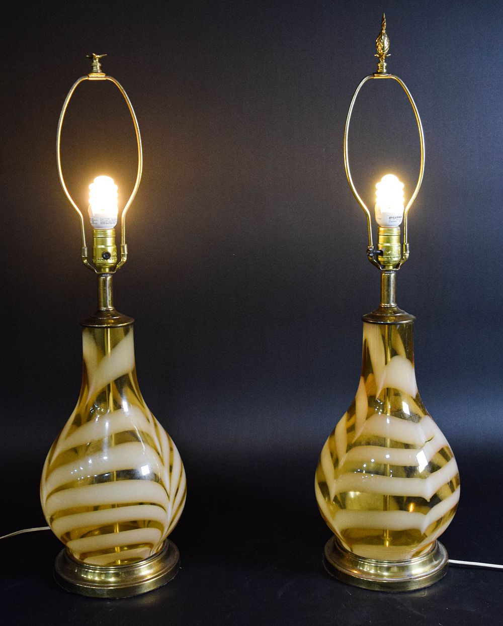 Lot 278: Pair of Mid Century Modern Hand Blown Amber Glass Table Lamps