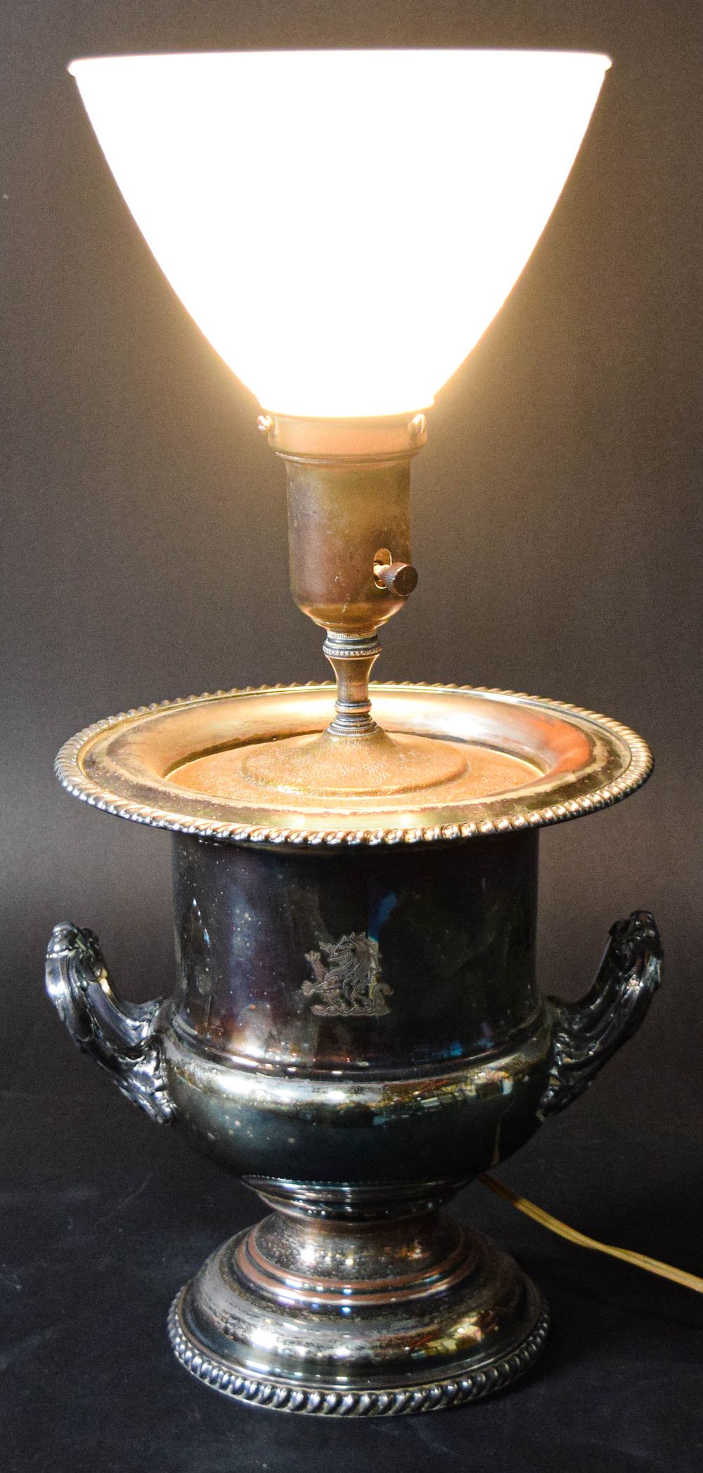 Lot 280: Silver-Plated Trophy Urn Table Lamp