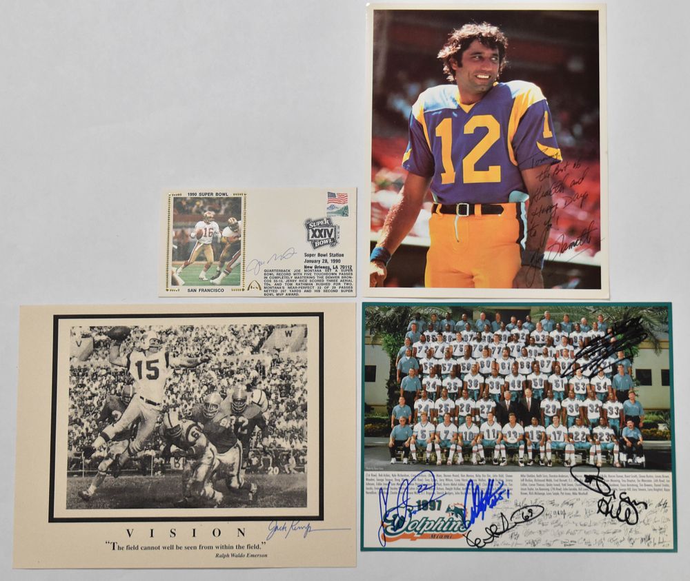 Lot 168: 4 Signed Football Photographs and Ephemera Including Joe Montana and Joe Namath