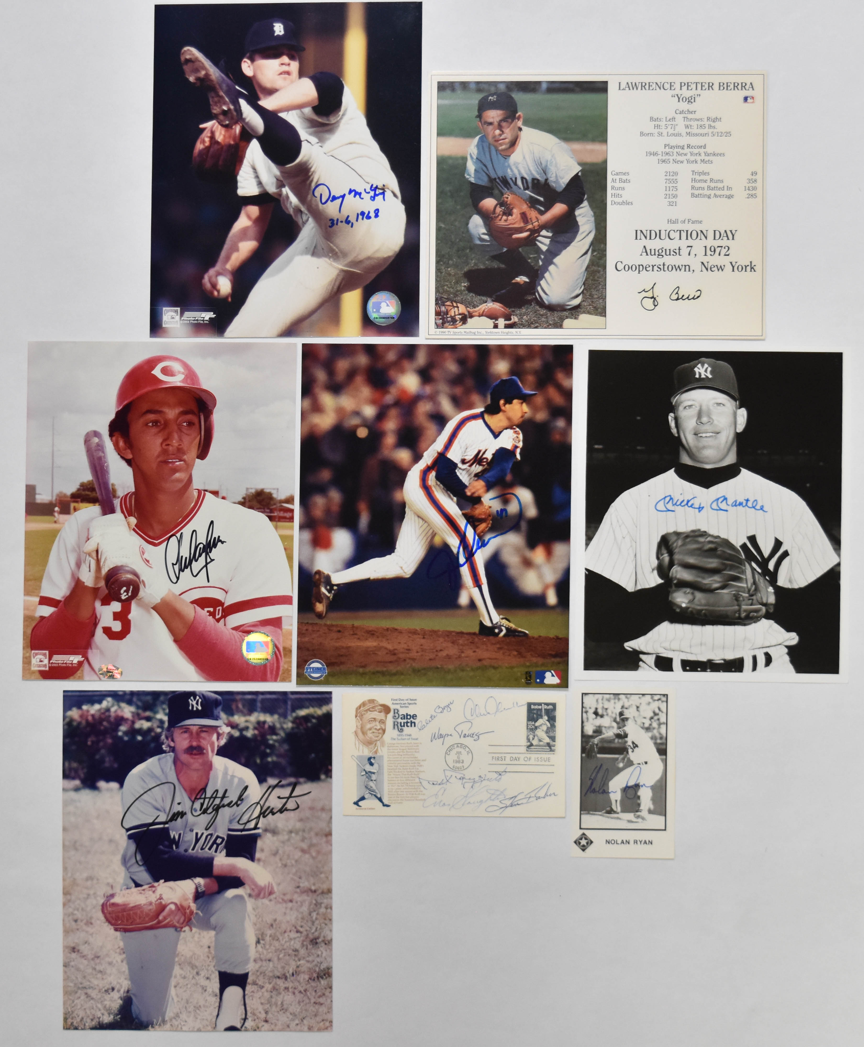8 Signed Major League Baseball Memorabilia Items Including Mickey Mantle and Yogi Berra