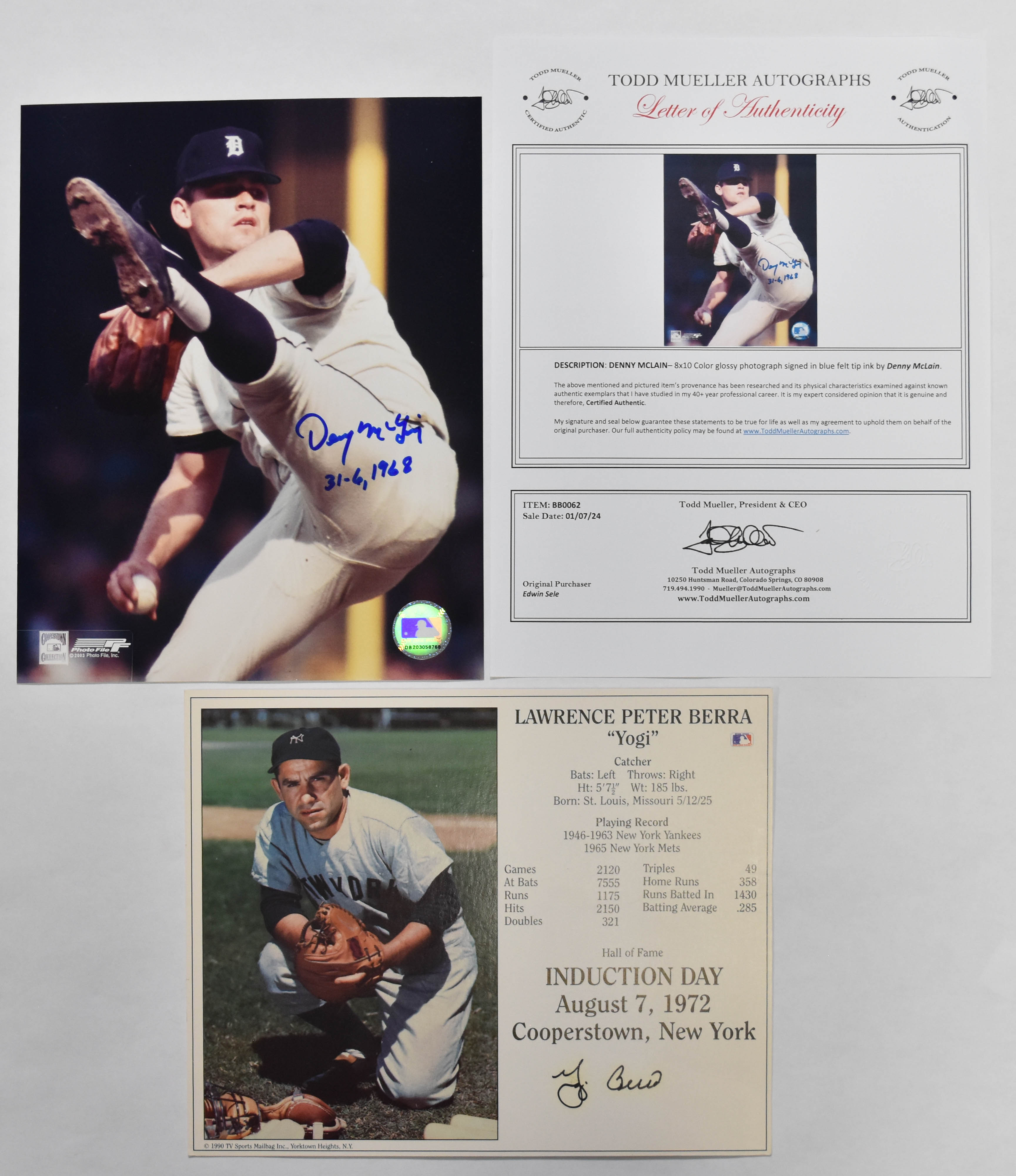 8 Signed Major League Baseball Memorabilia Items Including Mickey Mantle and Yogi Berra