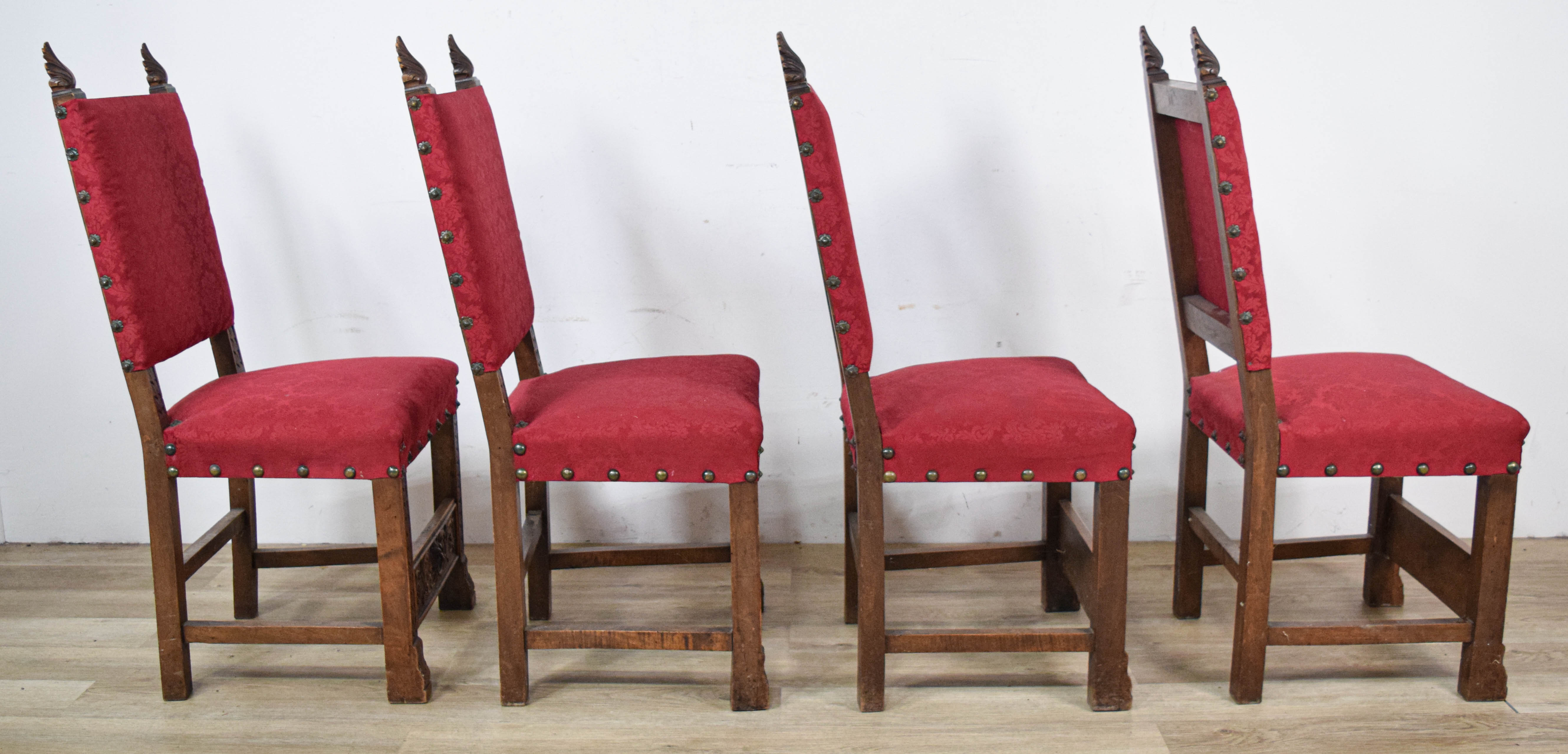 4 Jacobean Revival Style Carved Oak Side Chairs