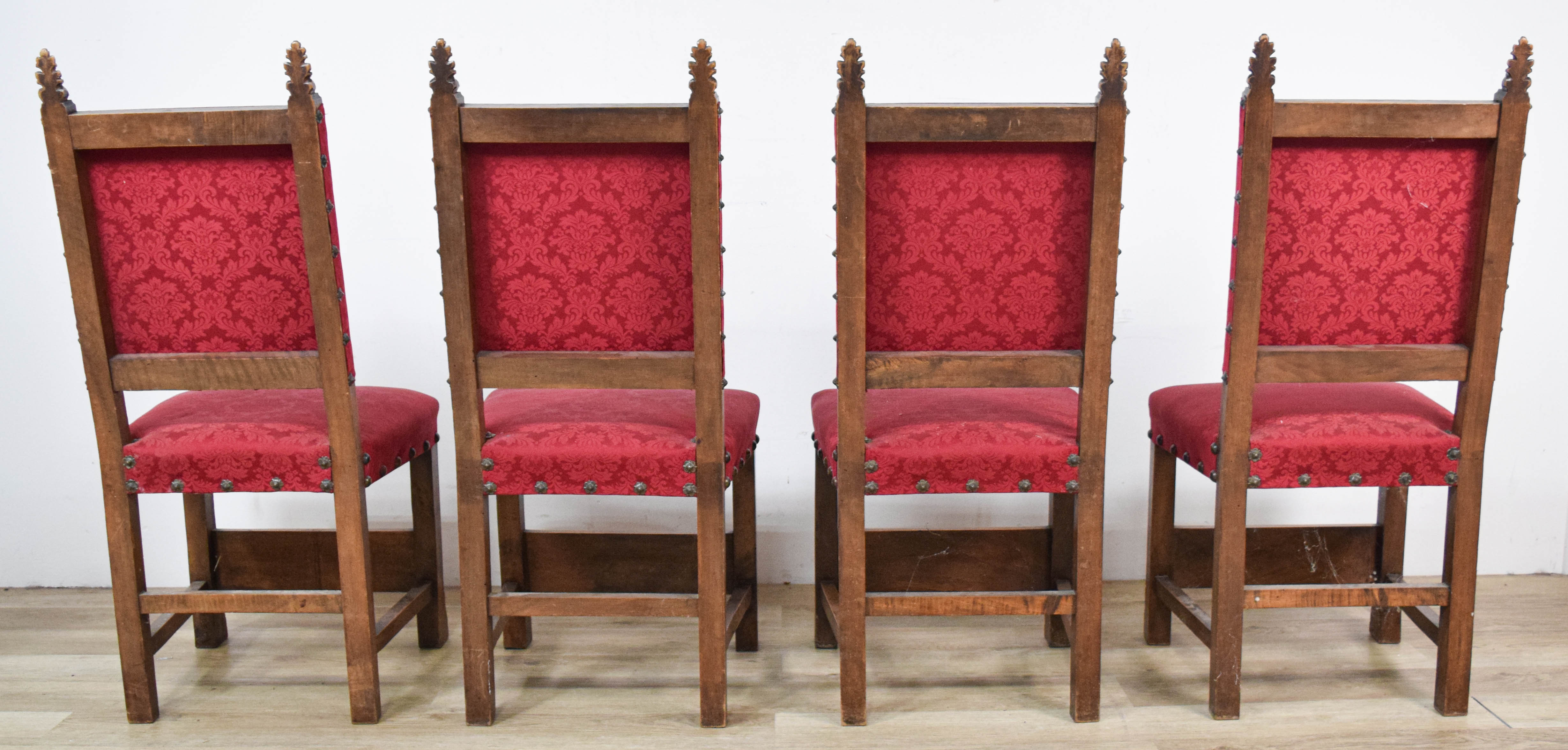 4 Jacobean Revival Style Carved Oak Side Chairs