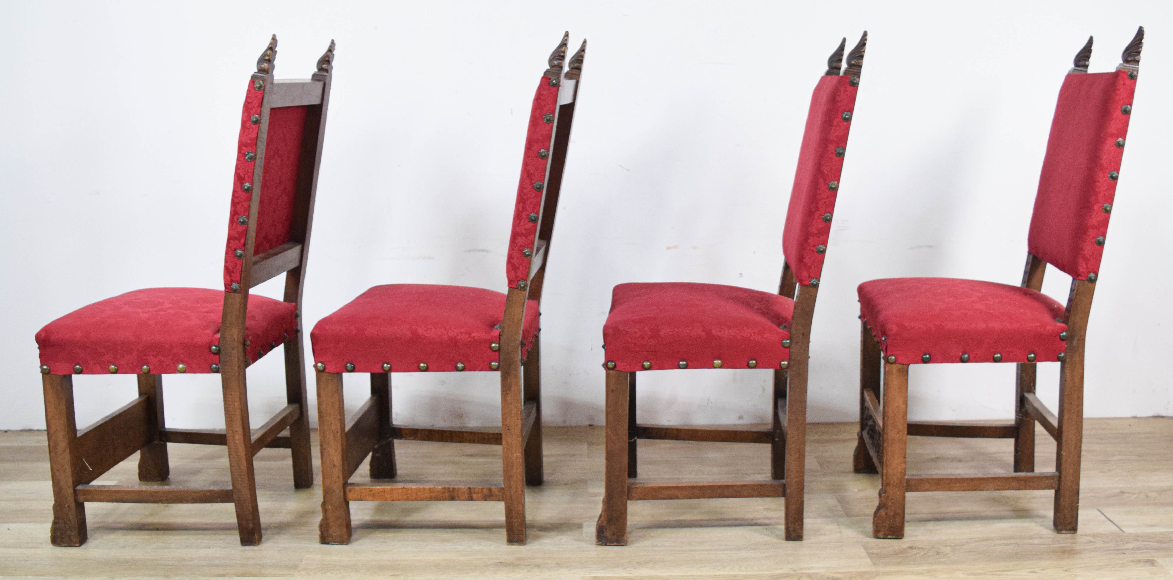 4 Jacobean Revival Style Carved Oak Side Chairs
