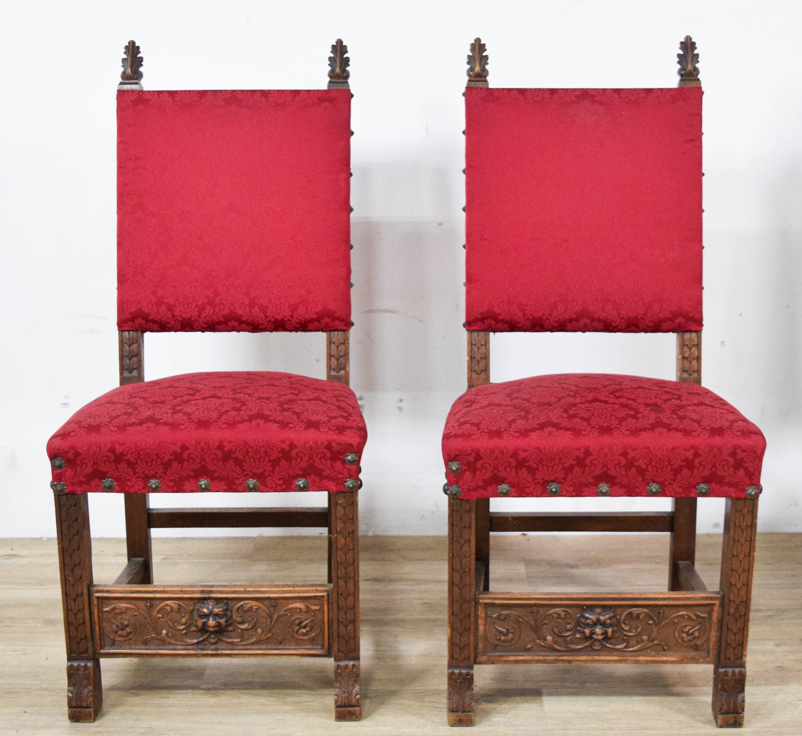 4 Jacobean Revival Style Carved Oak Side Chairs