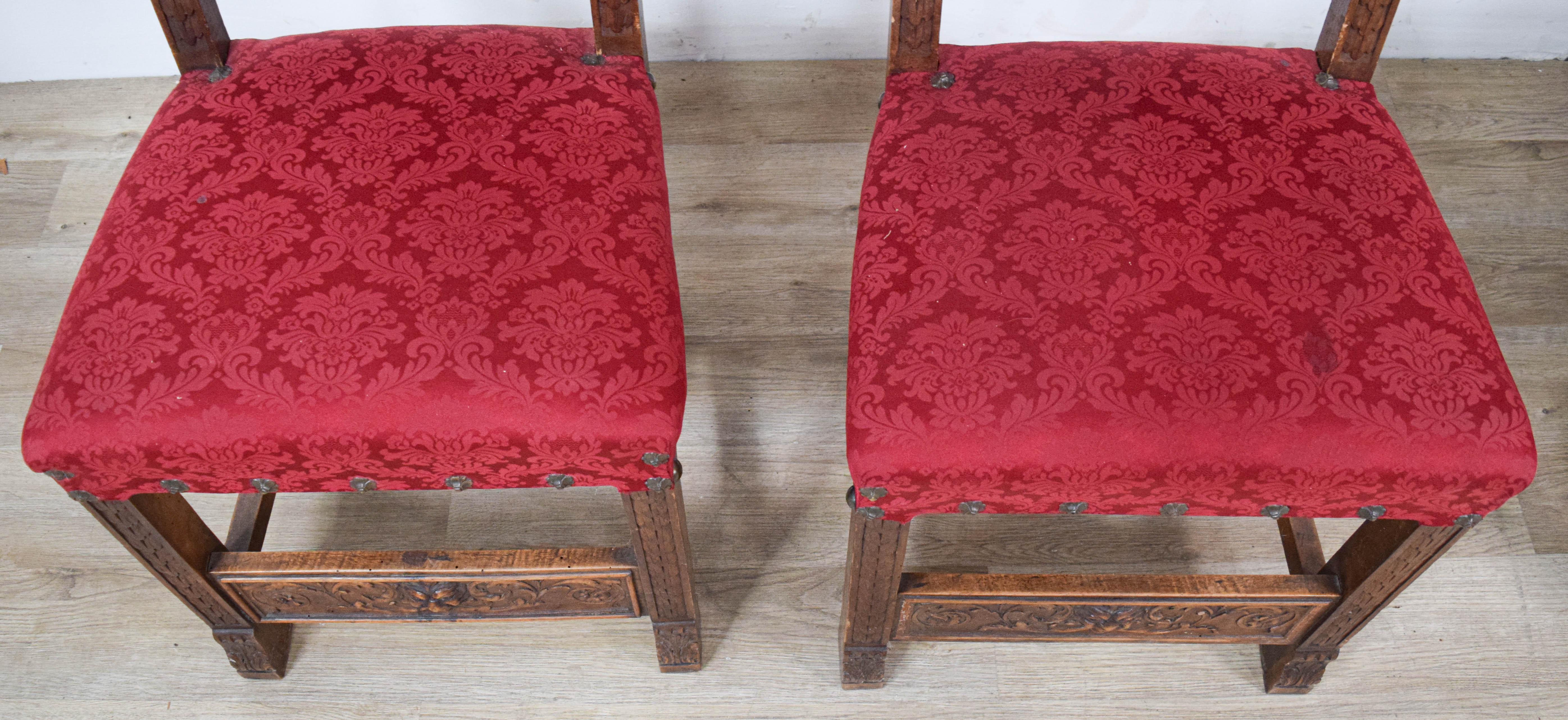 4 Jacobean Revival Style Carved Oak Side Chairs