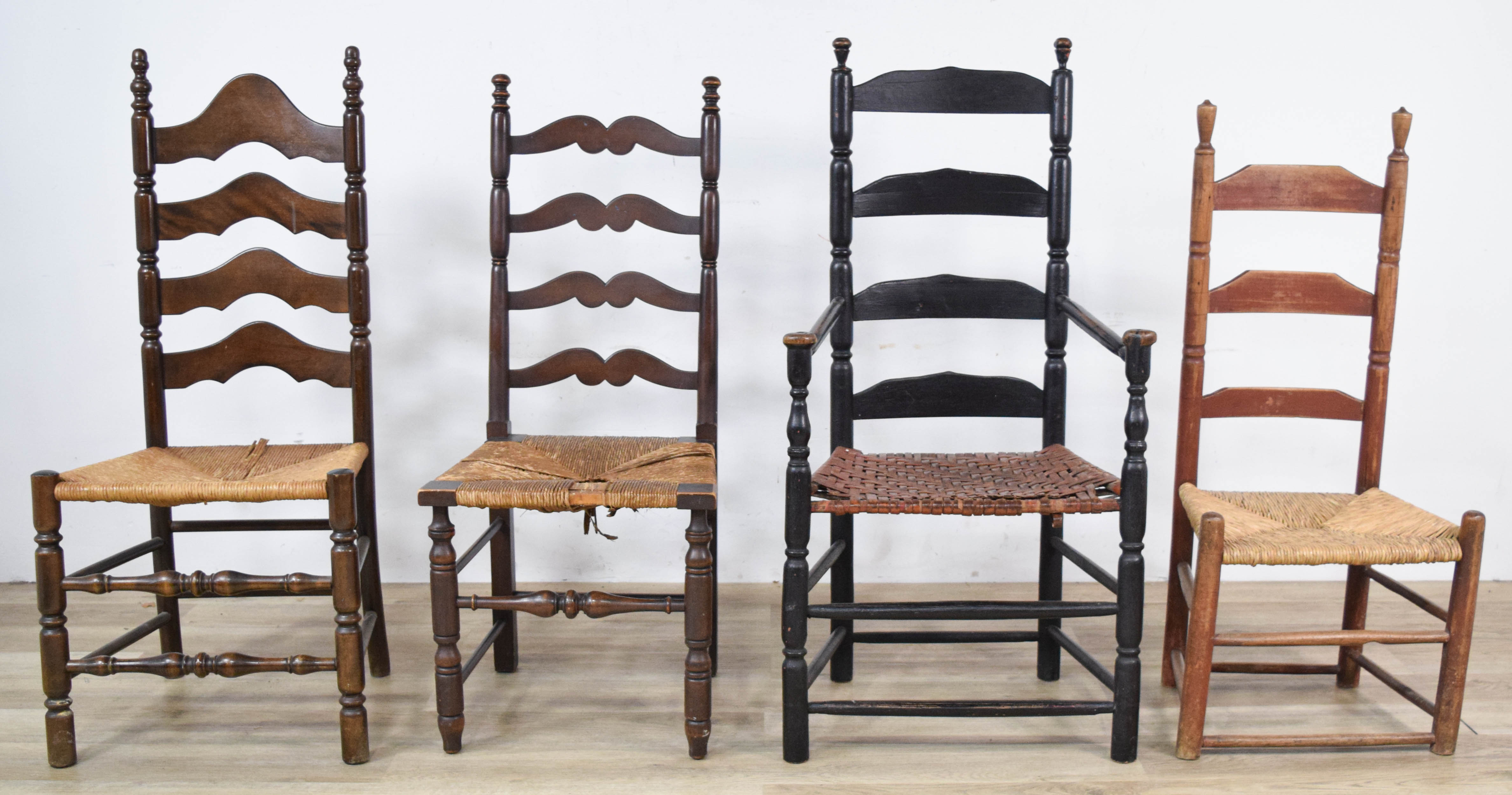 4 Early American Ladderback Chairs