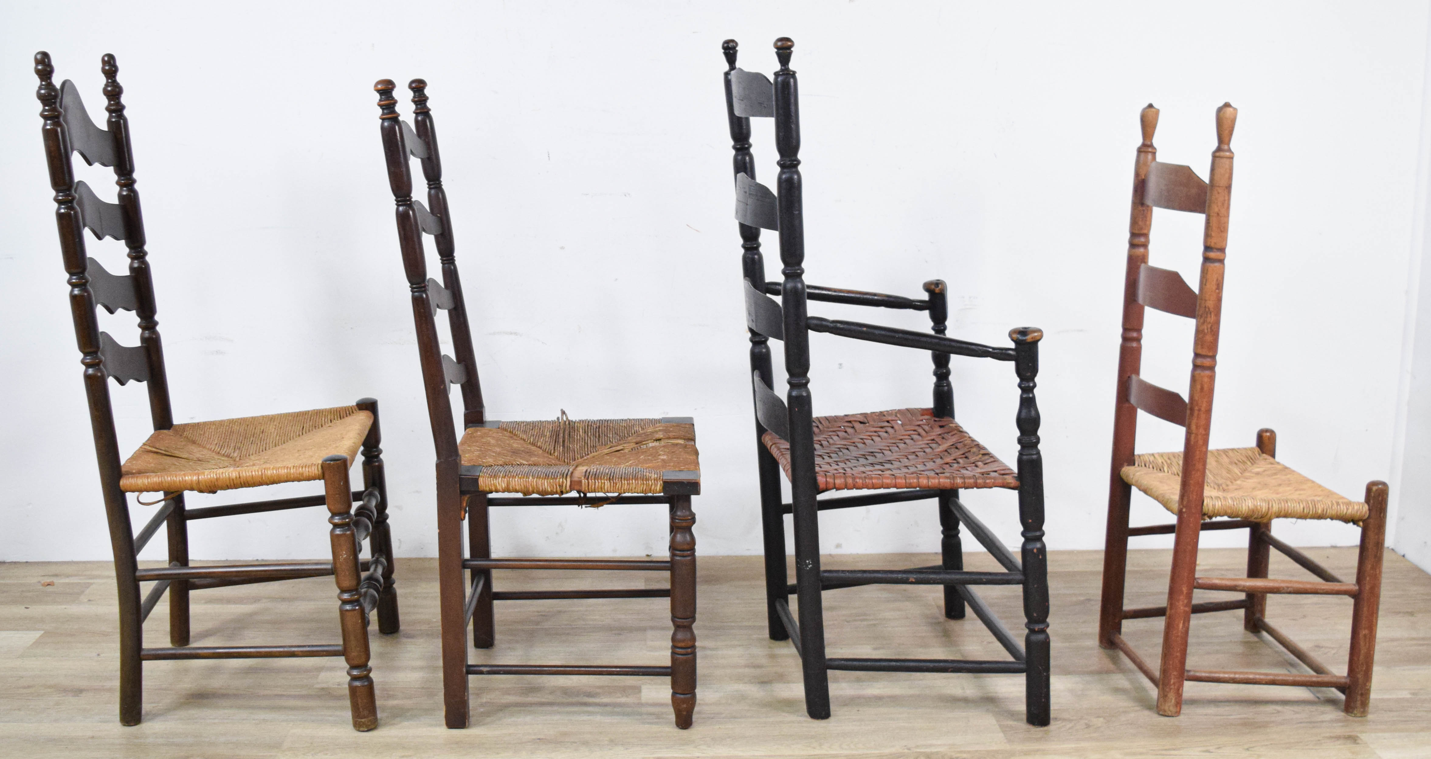4 Early American Ladderback Chairs