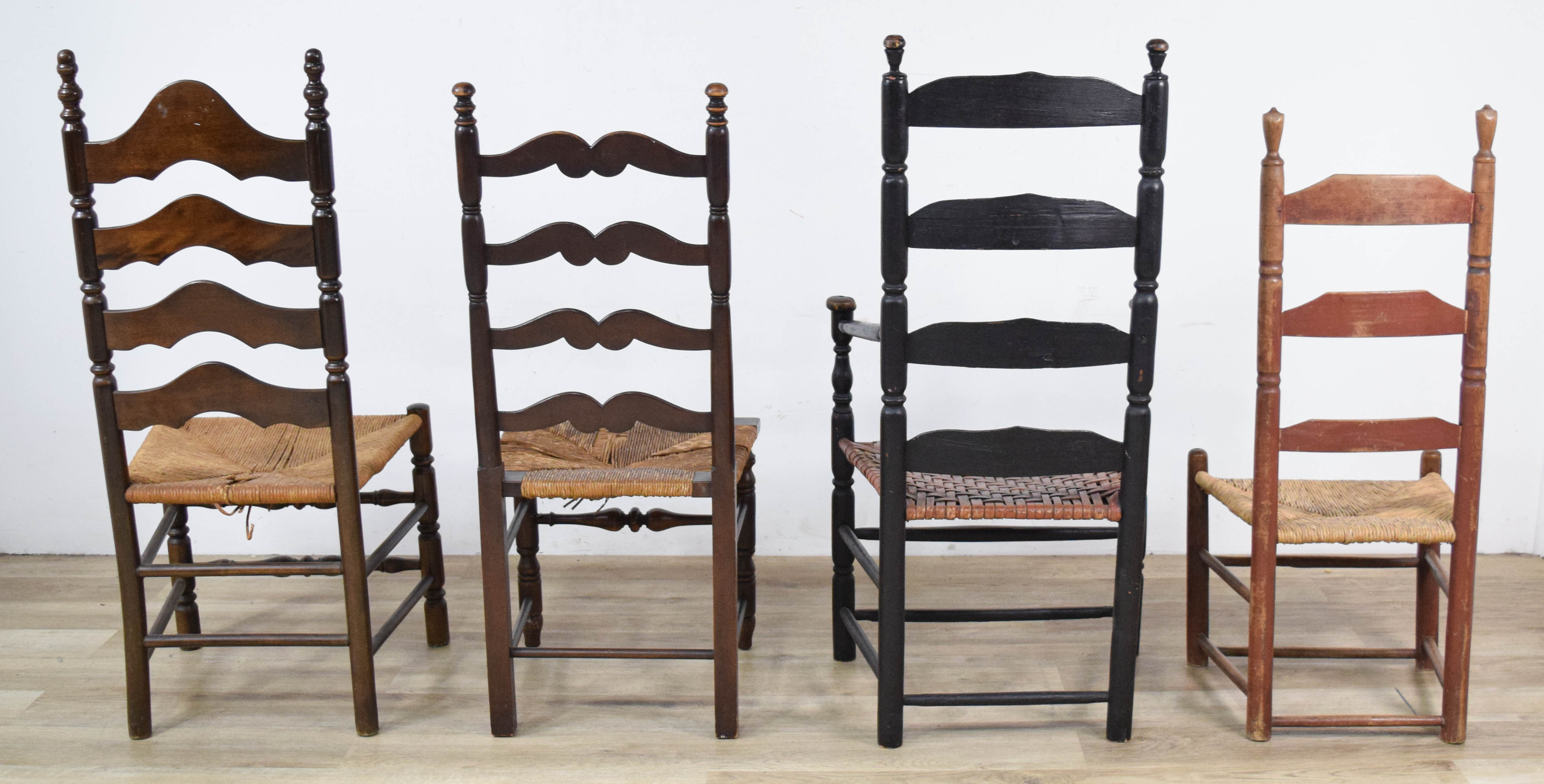 4 Early American Ladderback Chairs