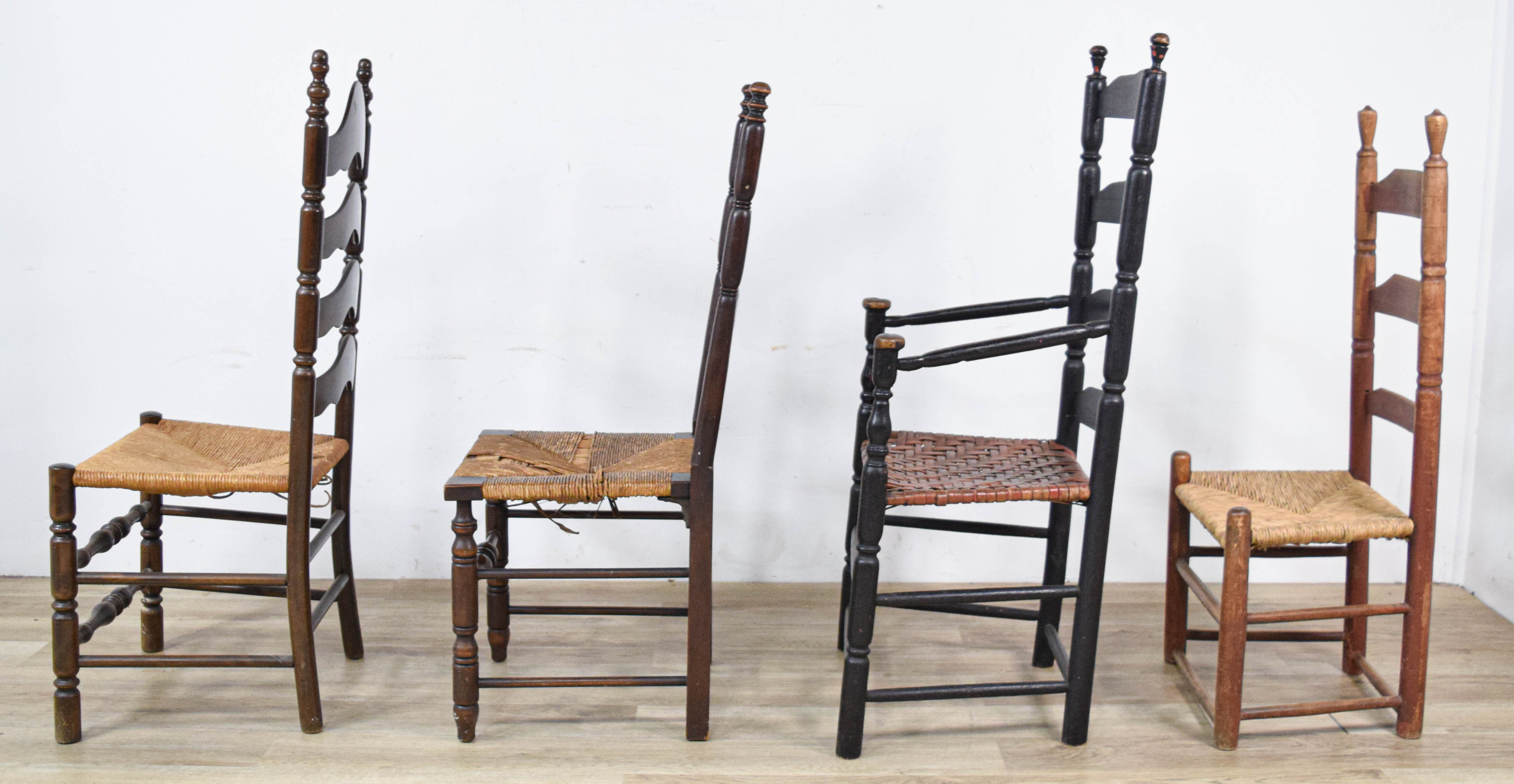 4 Early American Ladderback Chairs