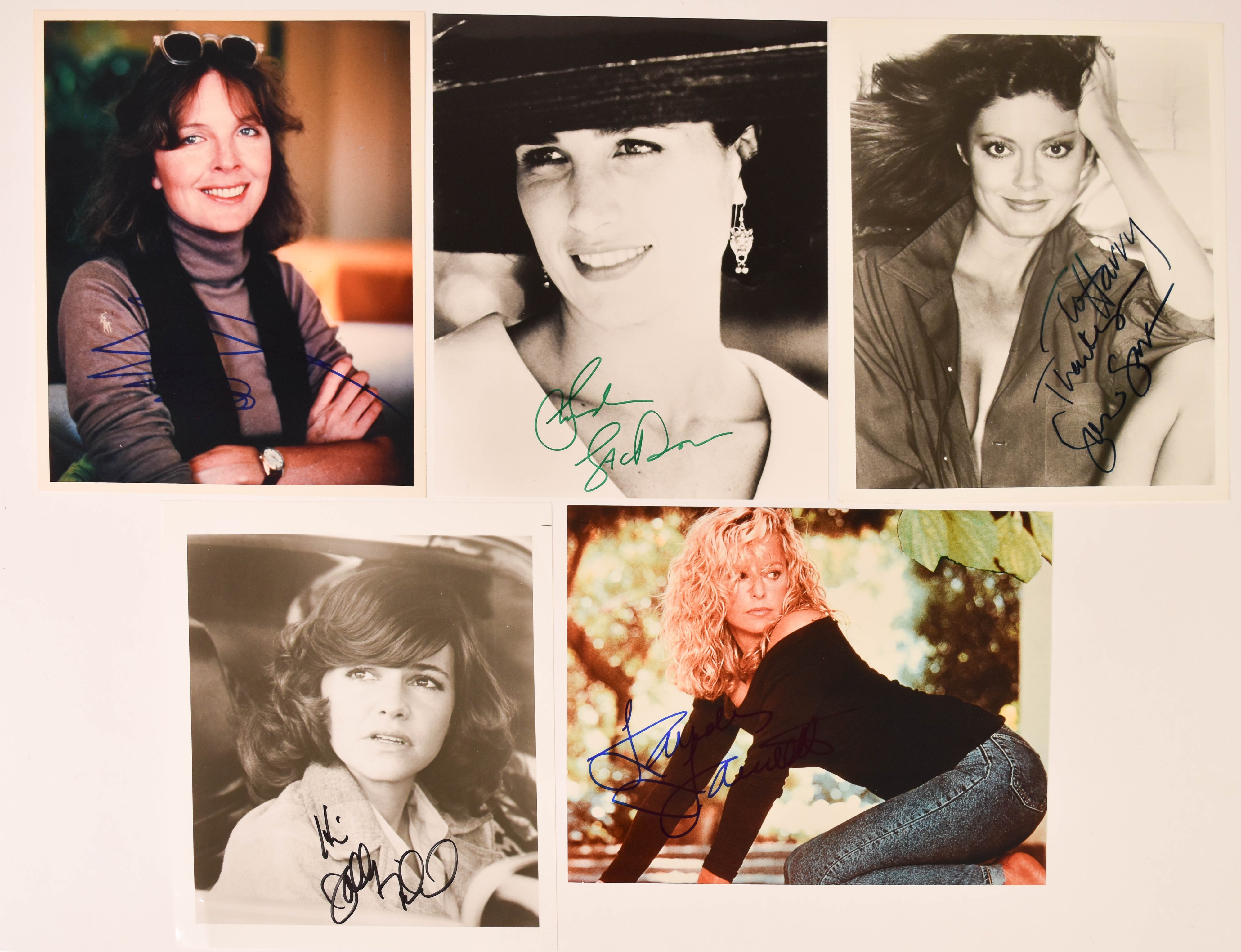 5 Signed Glossy Publicity Photographs of Actresses Including Diane Keaton and Susan Sarandon