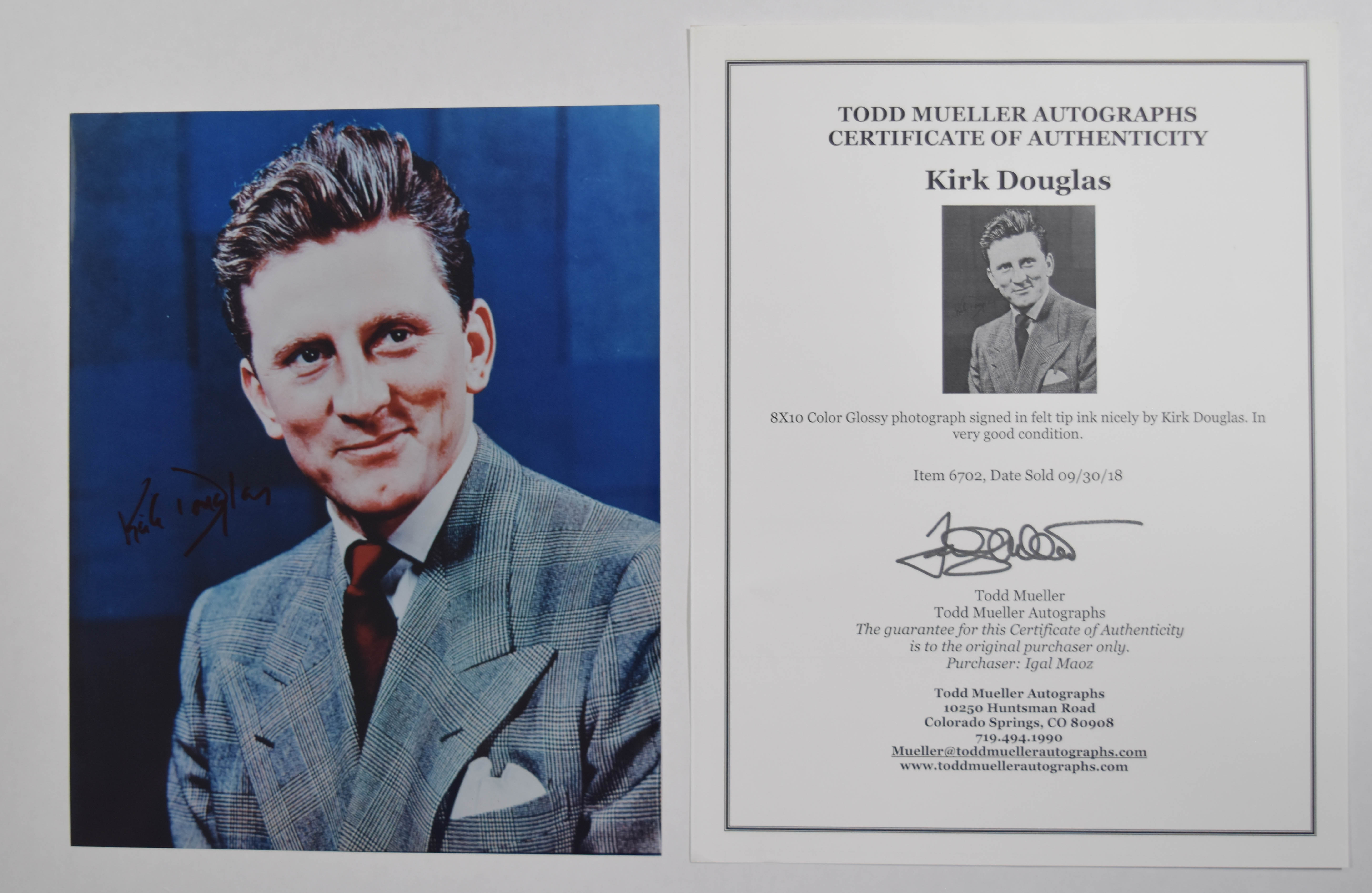2 Kirk Douglas Autographed 8x10 Photographs with COA