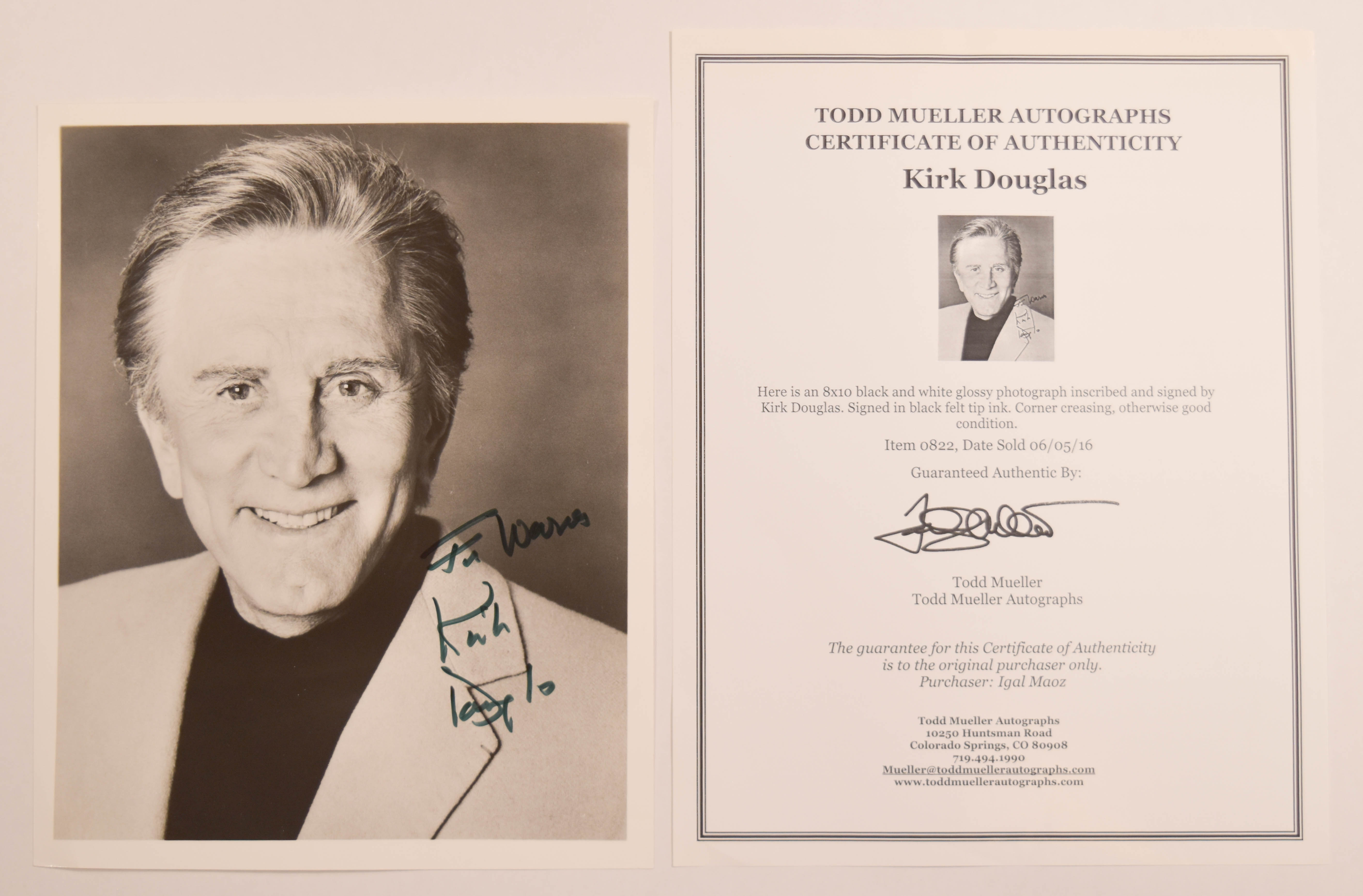 2 Kirk Douglas Autographed 8x10 Photographs with COA