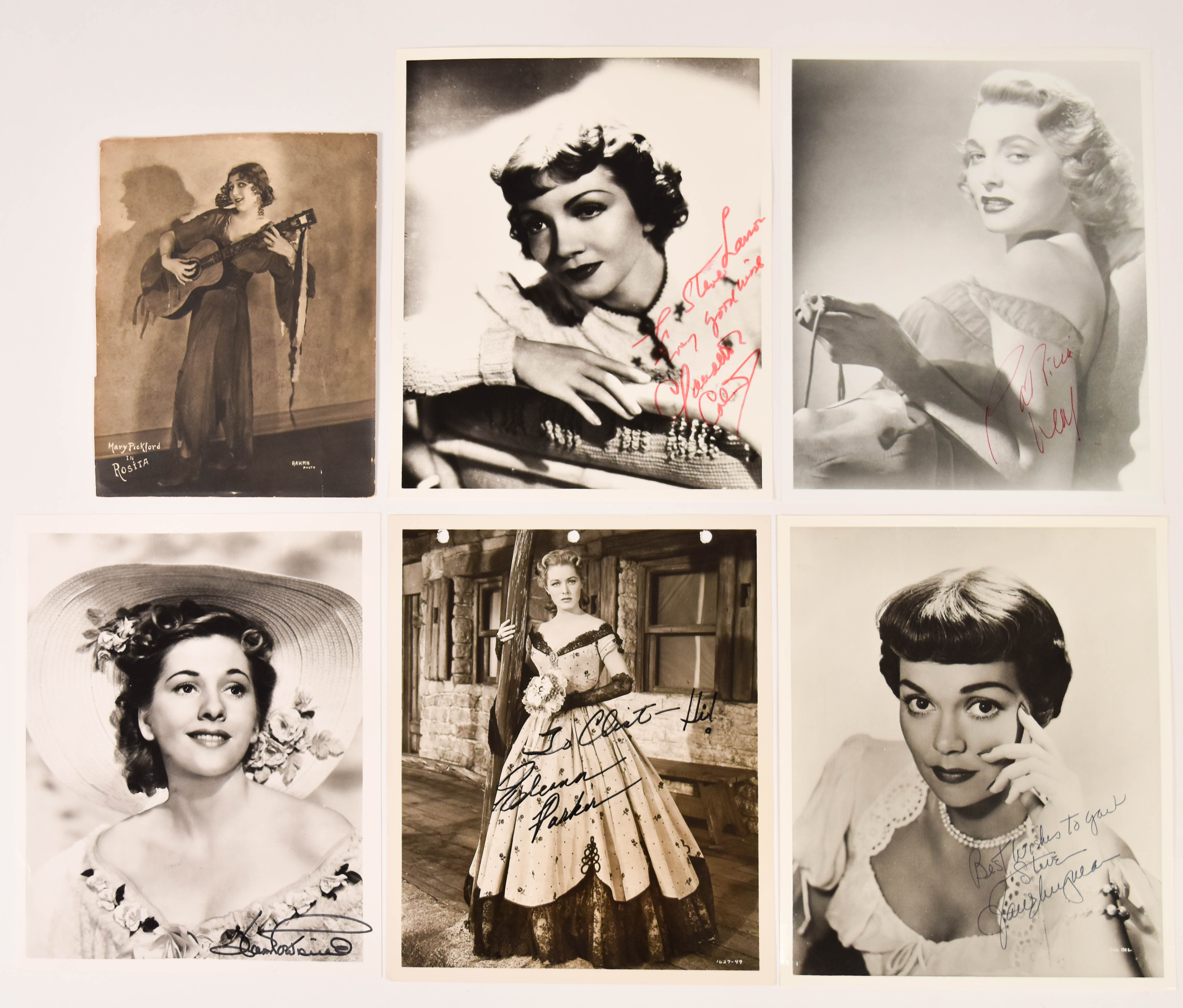 6 Signed Hollywood Actress Photographs Including Mary Pickford and Joan Fontaine