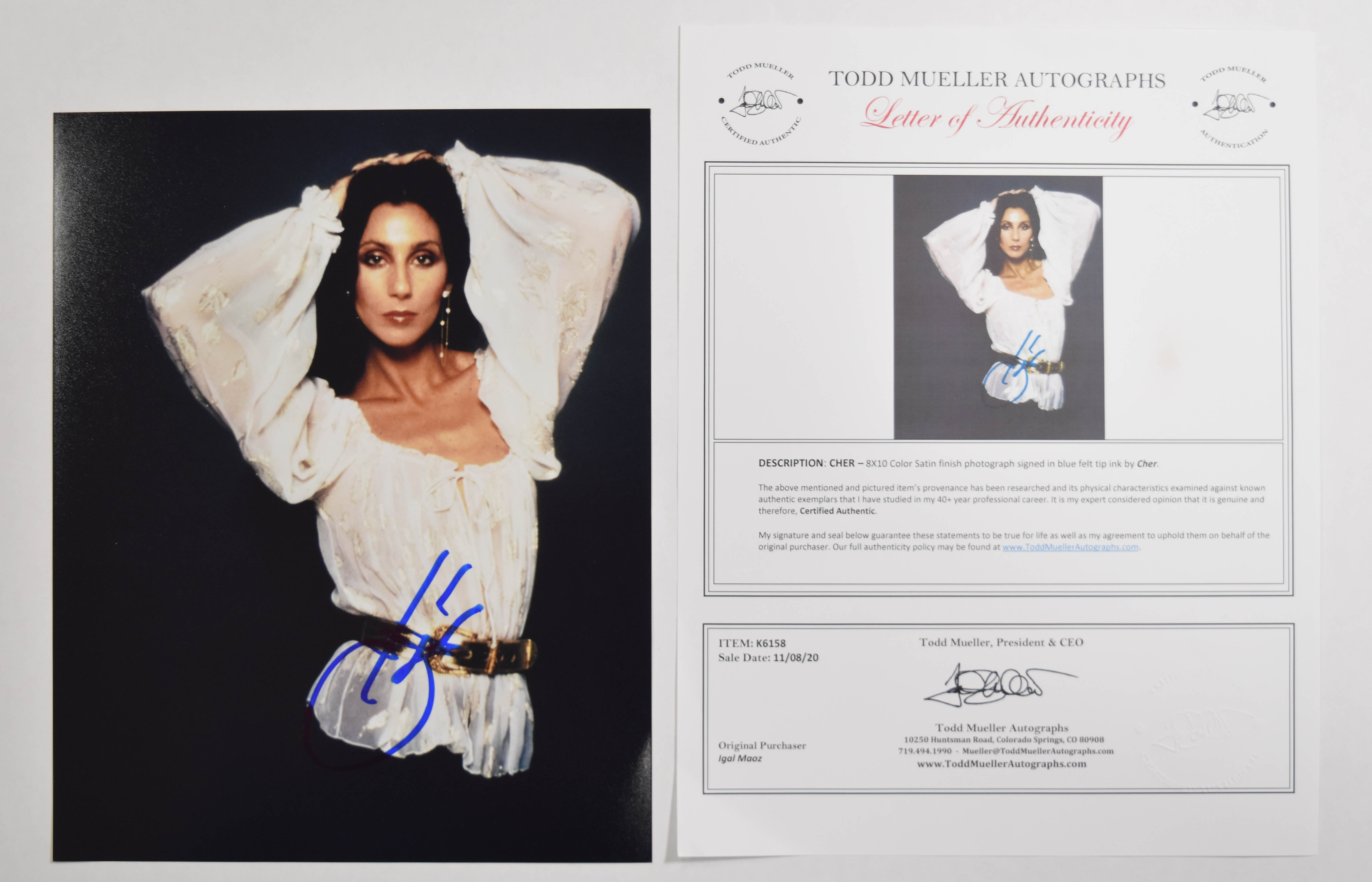 4 Autographed Cher Photographs with COA