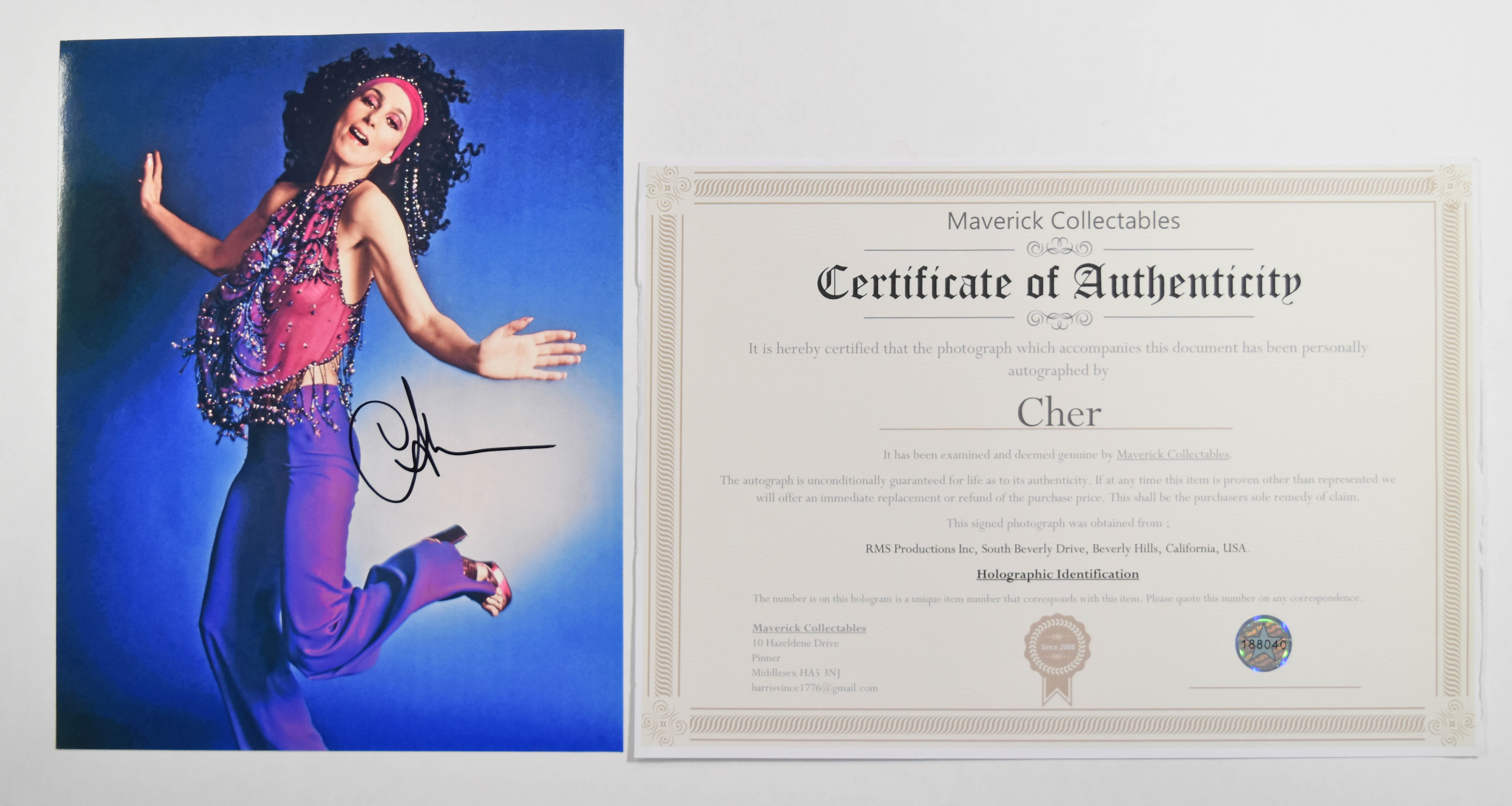 4 Autographed Cher Photographs with COA