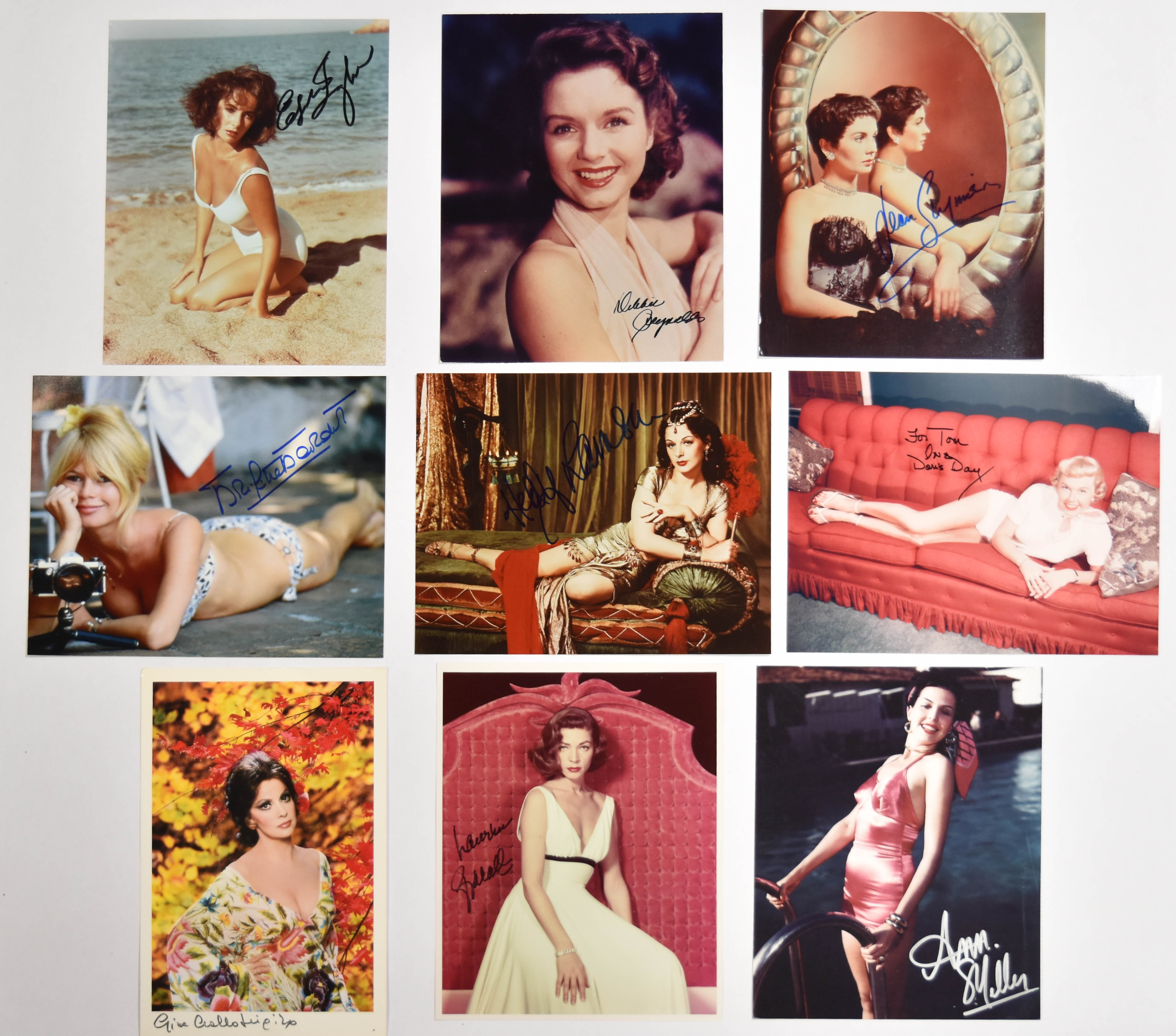 9 Autographed Photographs of Hollywood Actresses Including Elizabeth Taylor and Hedy Lamarr