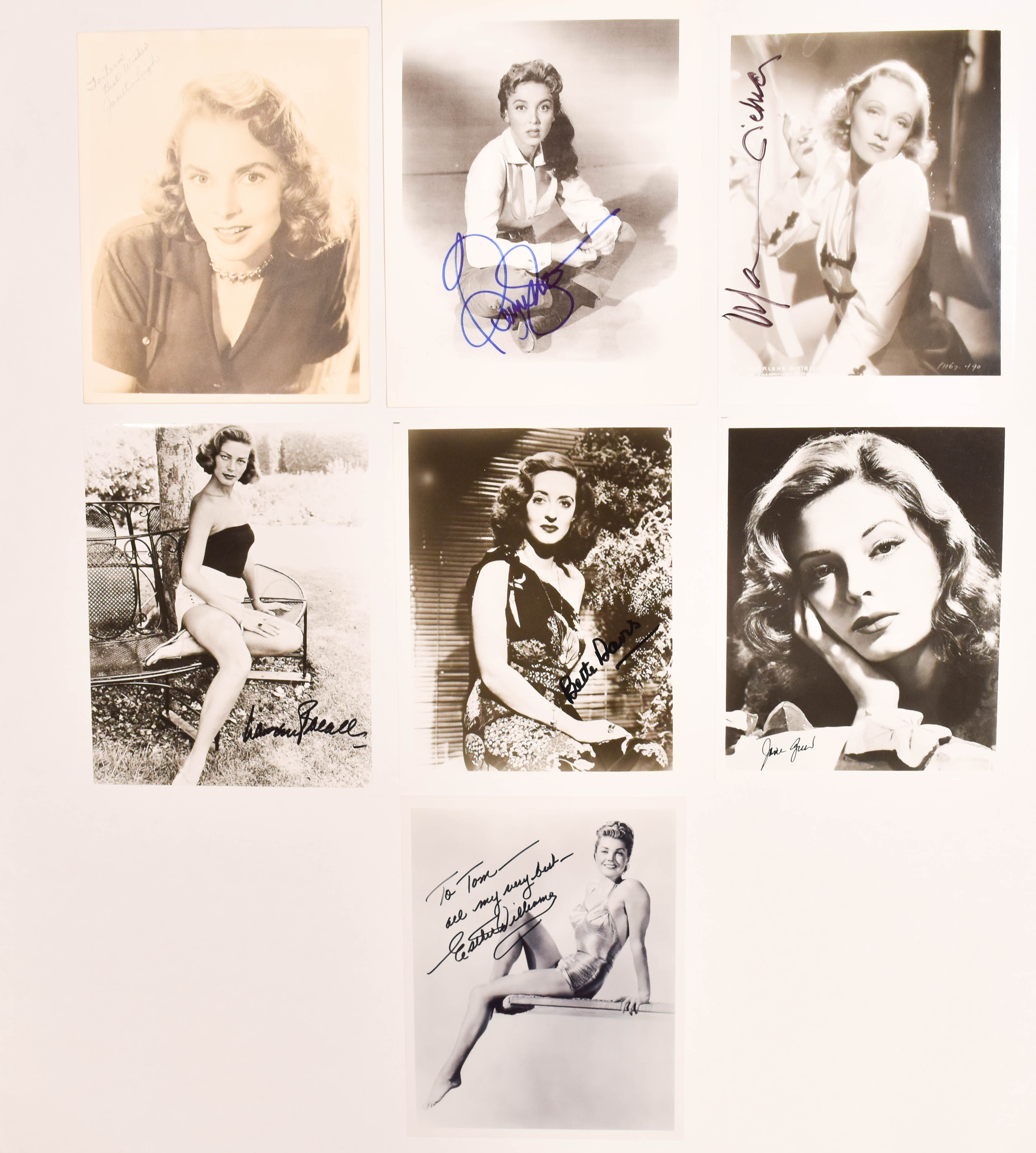7 Autographed Photographs Golden Age Hollywood Actresses Bacall Bette Davis