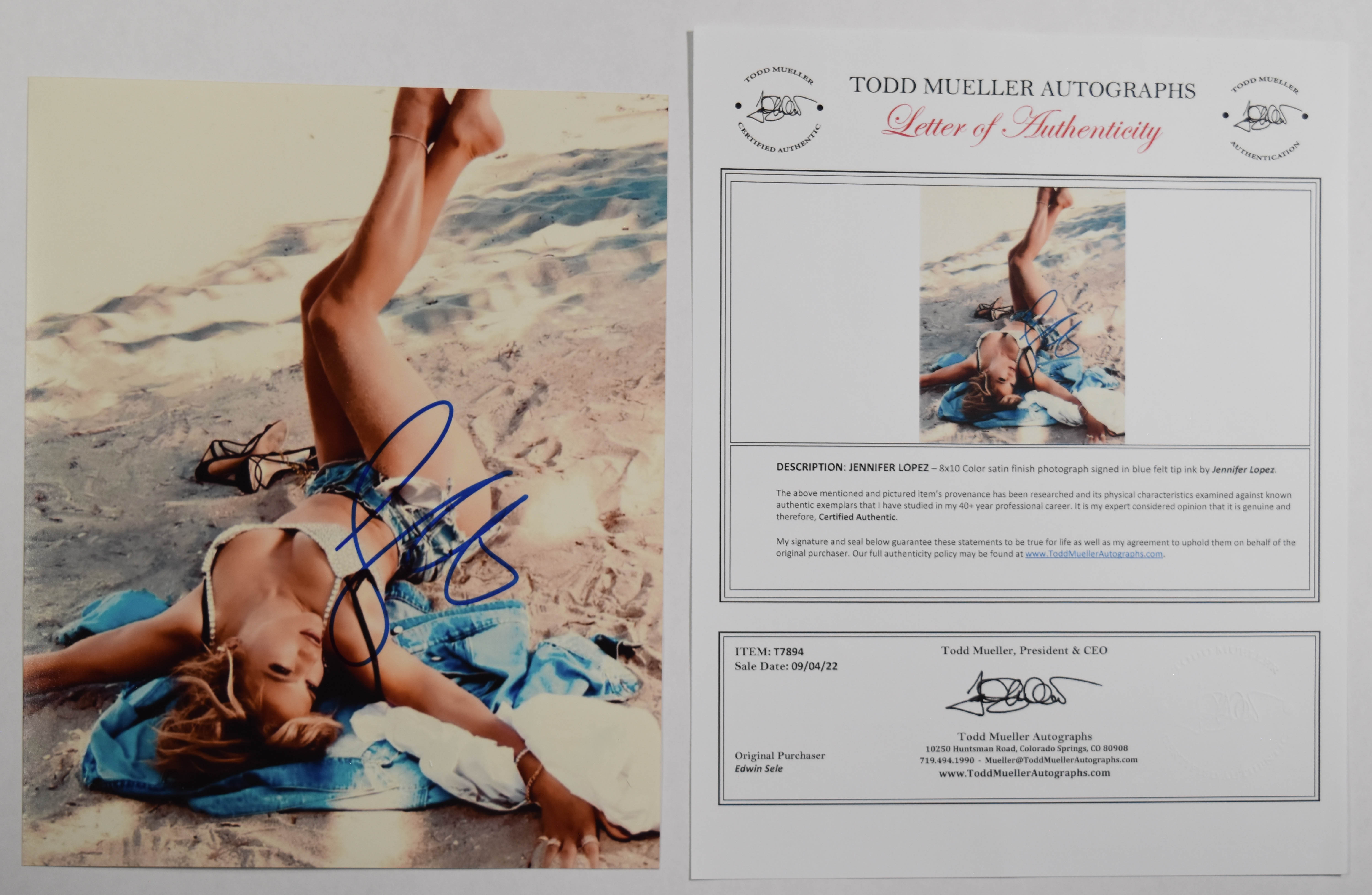 4 Jennifer Lopez Signed 8 x 10 Color Photographs