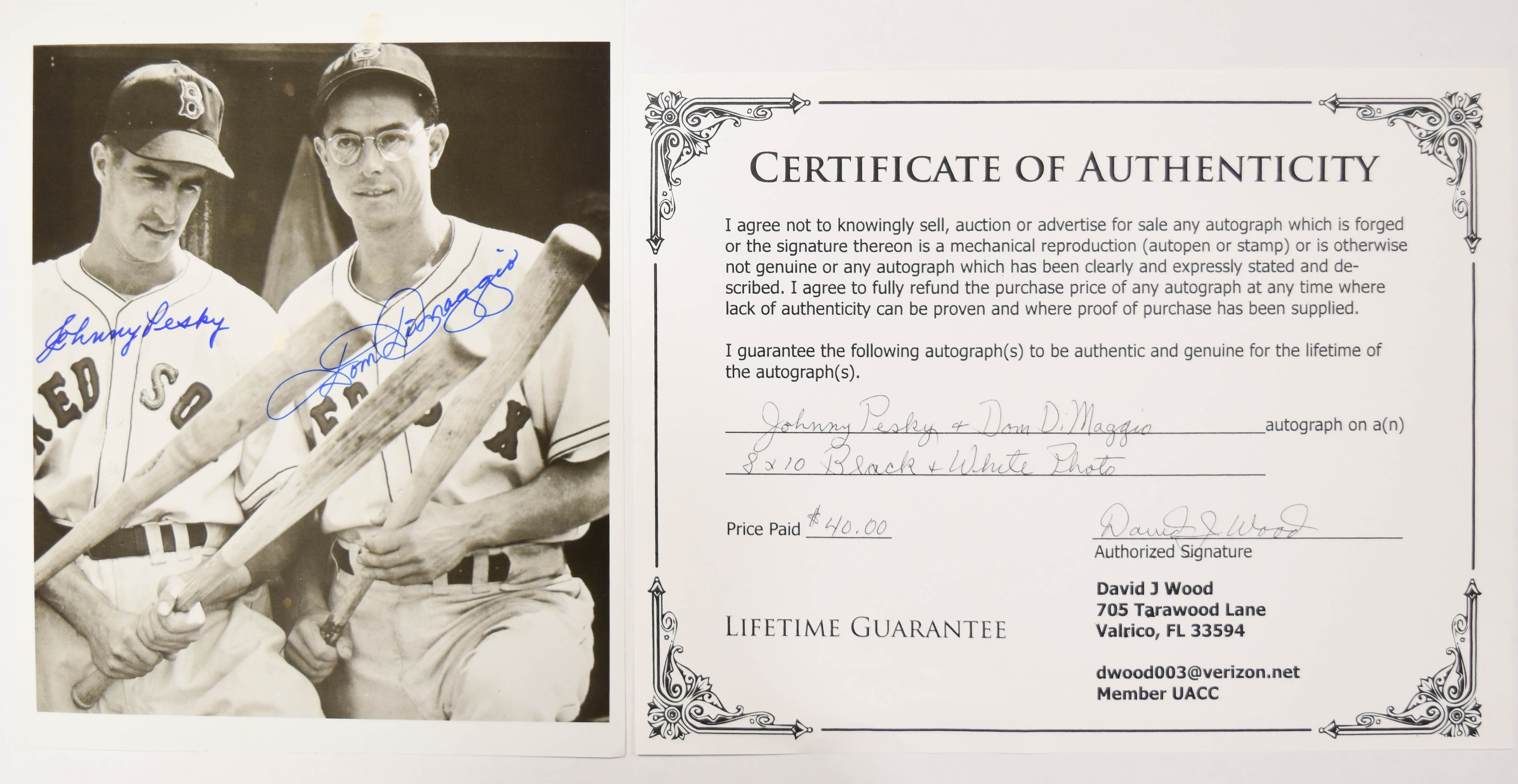 2 Dom DiMaggio and Johnny Pesky Signed Black and White Photographs
