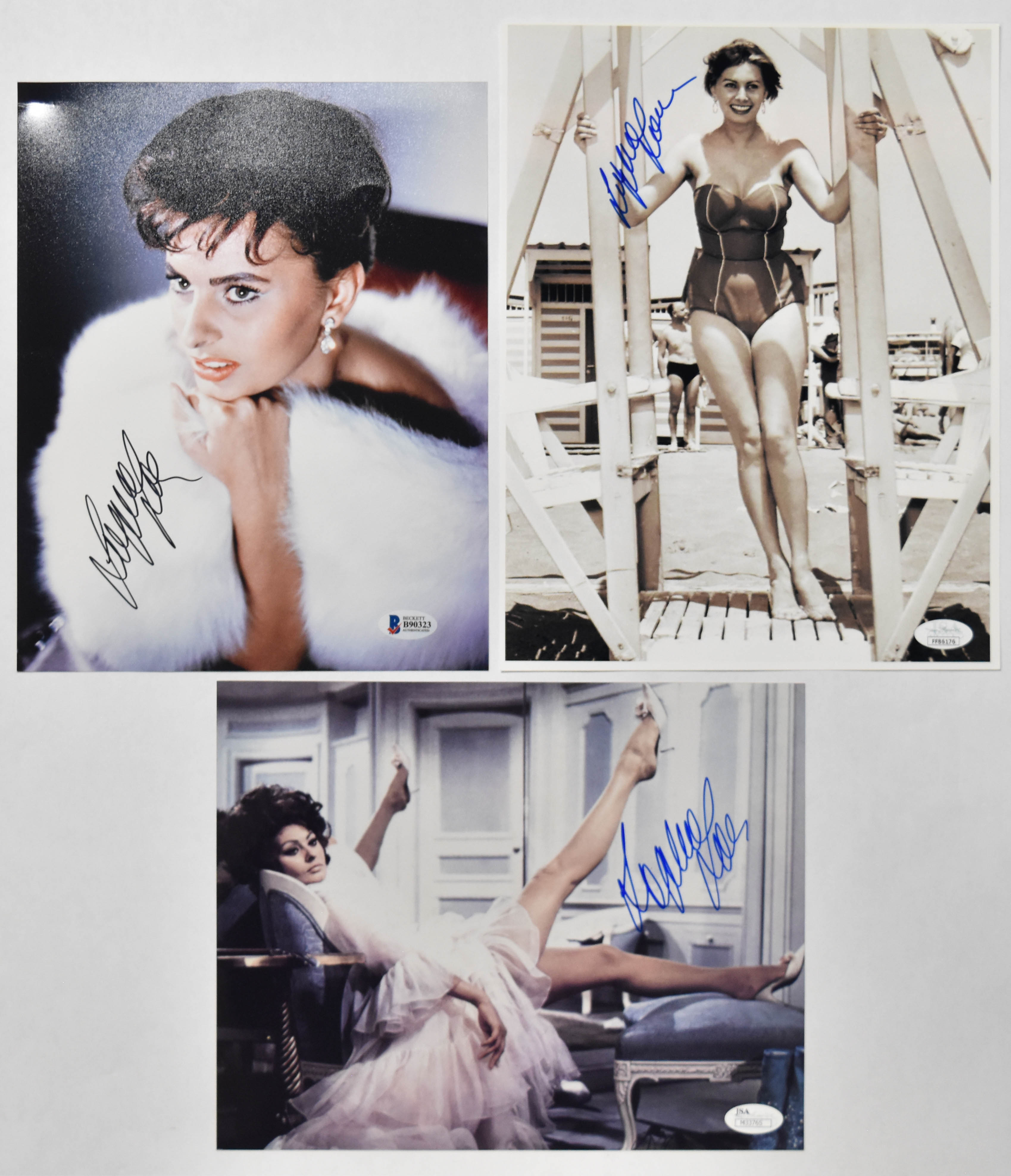 3 Sophia Loren Autographed Photographs