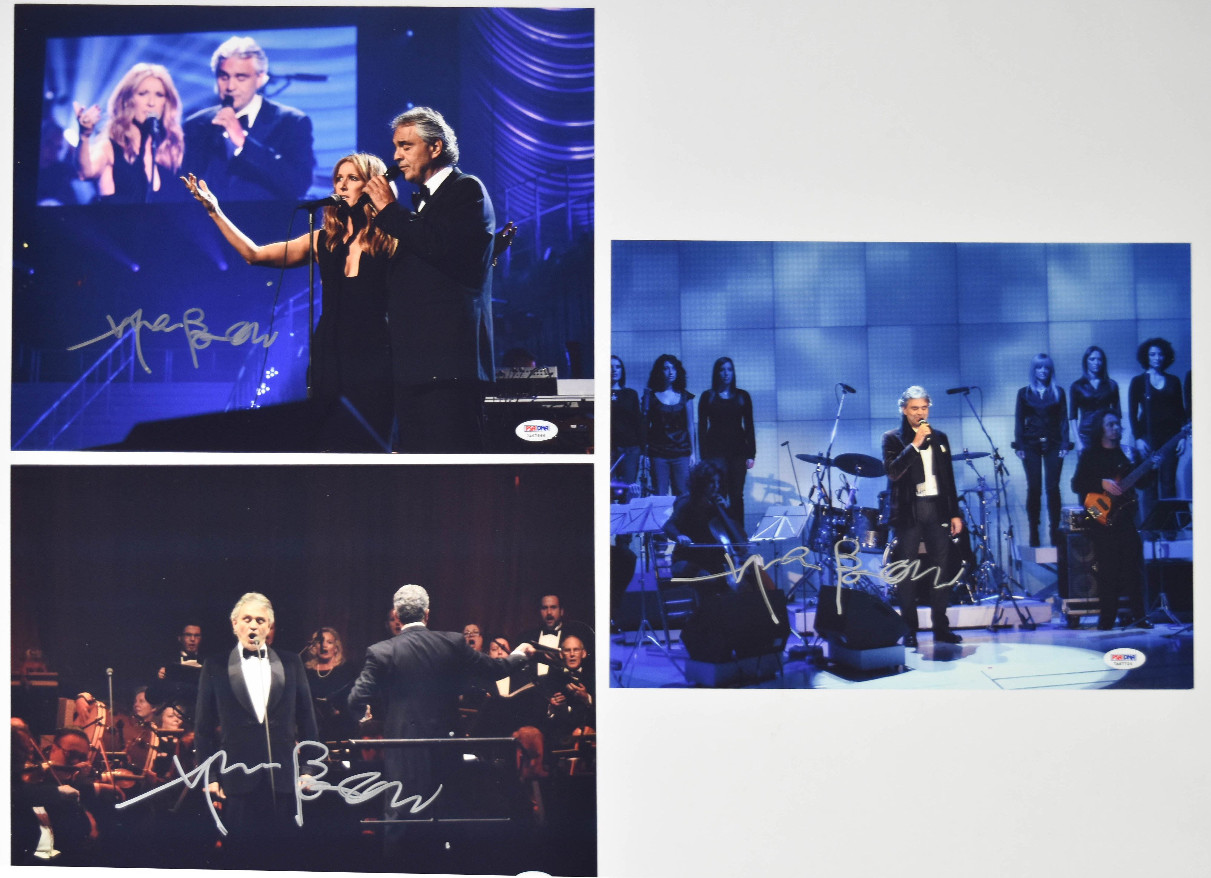 3 Andrea Bocelli Autographed Color Photographs
