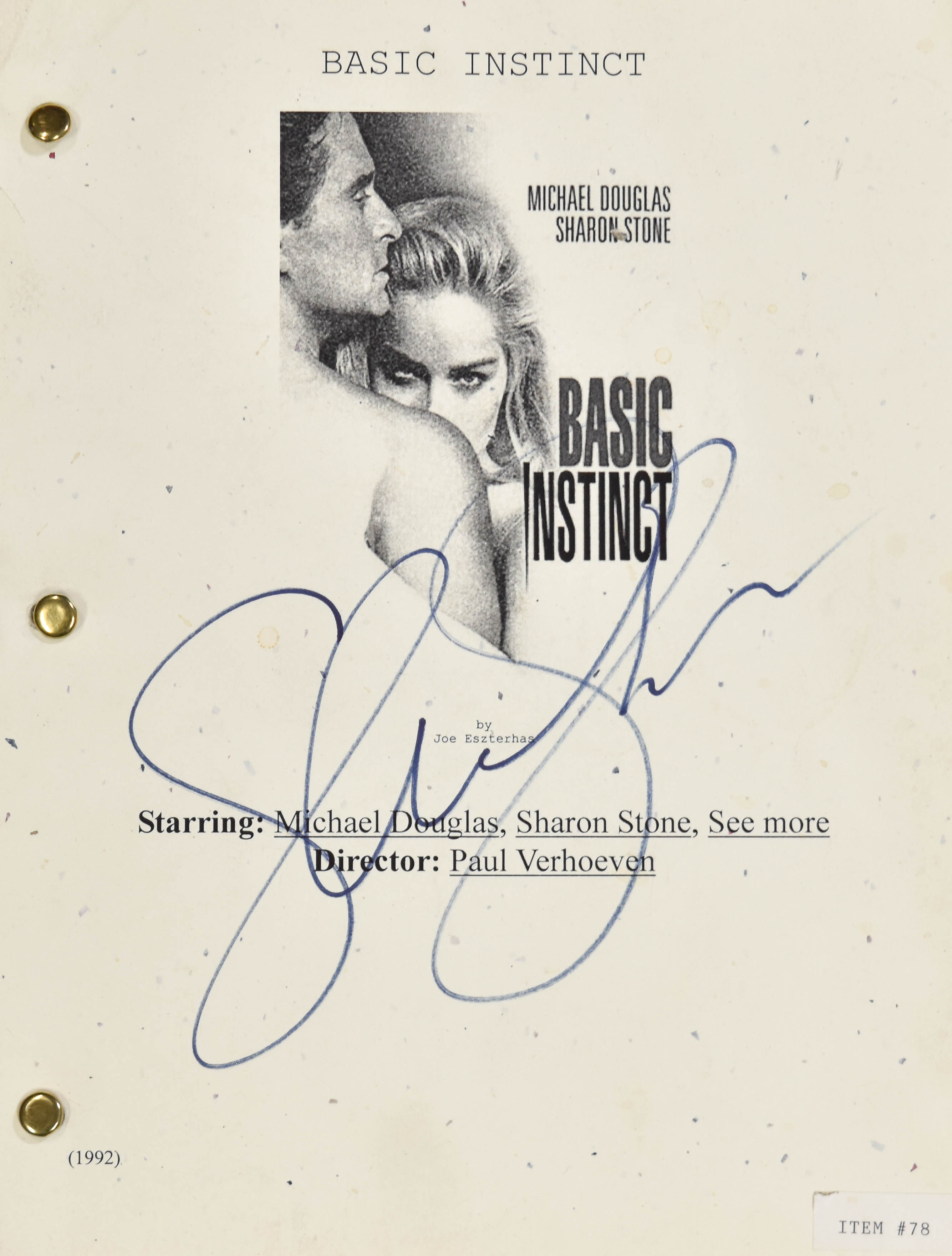 Sharon Stone Autographed Basic Instinct Movie Script