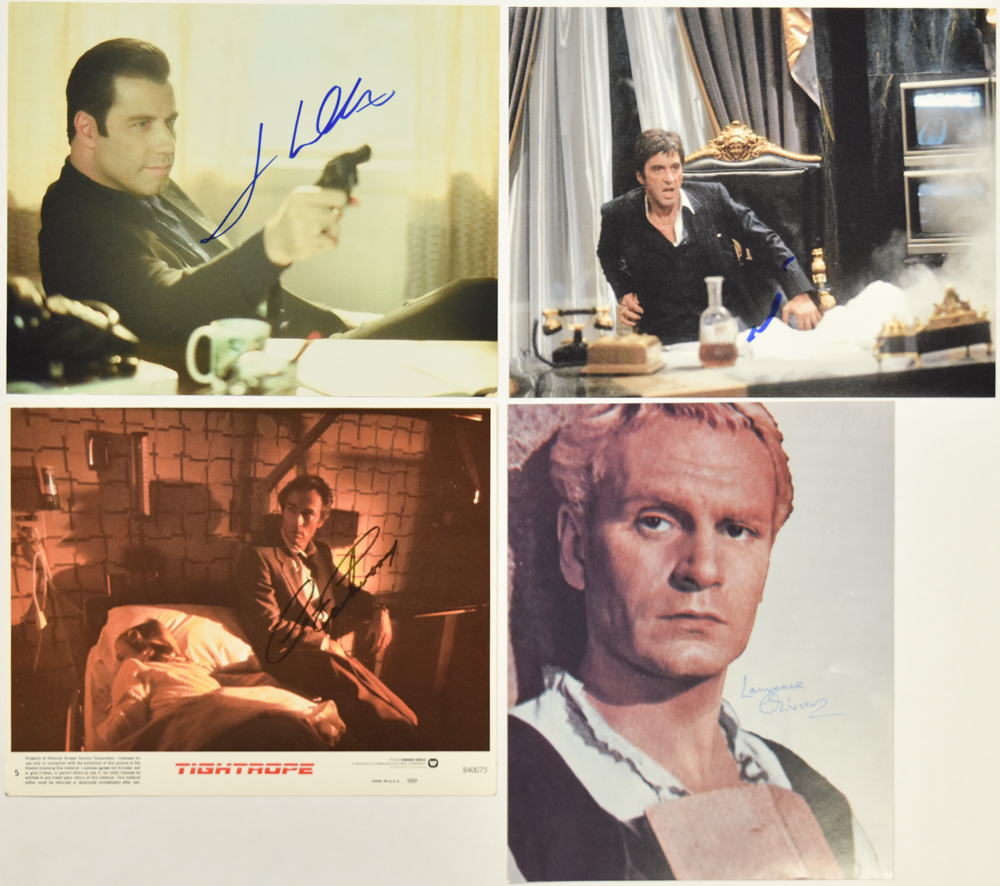 4 Autographed Color Photographs Incl John Travolta Al Pacino Clint Eastwood and Laurence Olivier