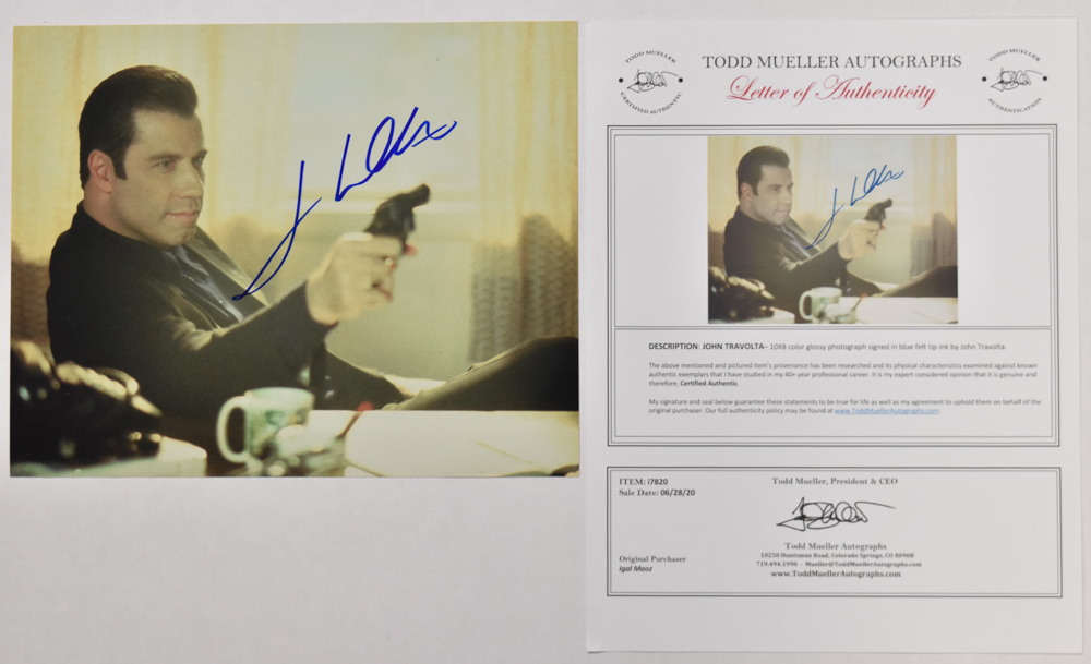 4 Autographed Color Photographs Incl John Travolta Al Pacino Clint Eastwood and Laurence Olivier