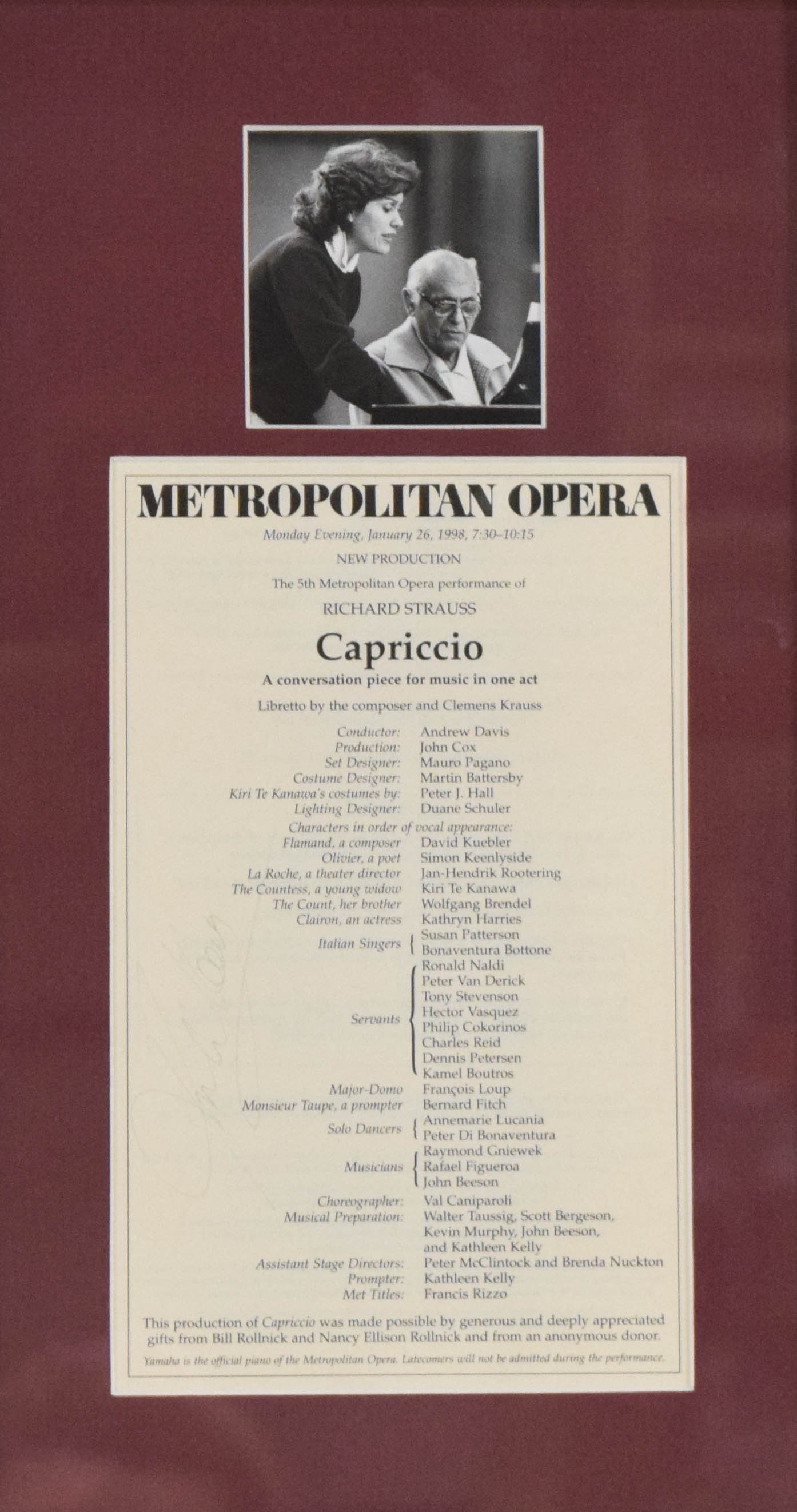 Kiri Te Kanawa Signed Metropolitan Opera Program and Photograph