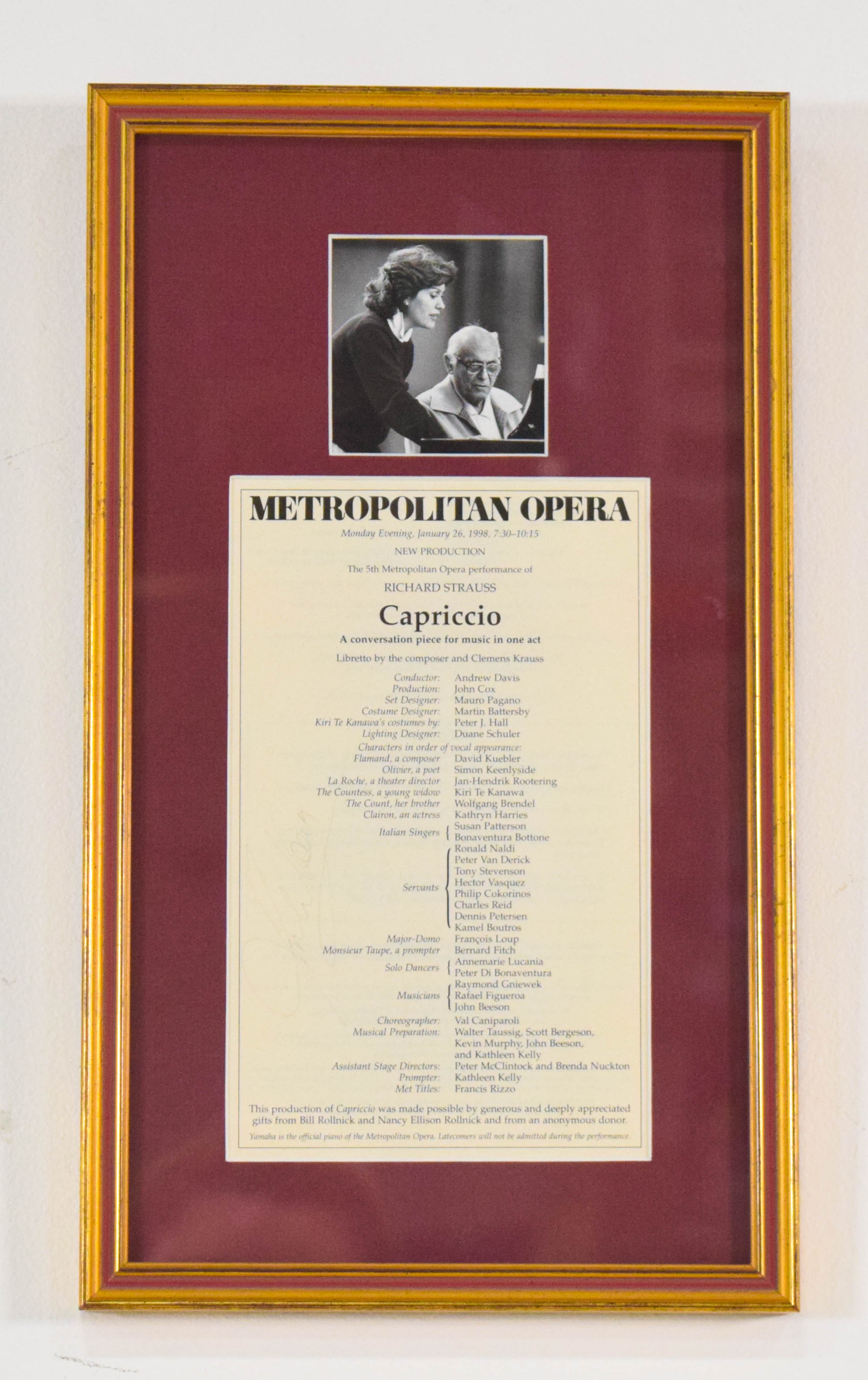 Kiri Te Kanawa Signed Metropolitan Opera Program and Photograph