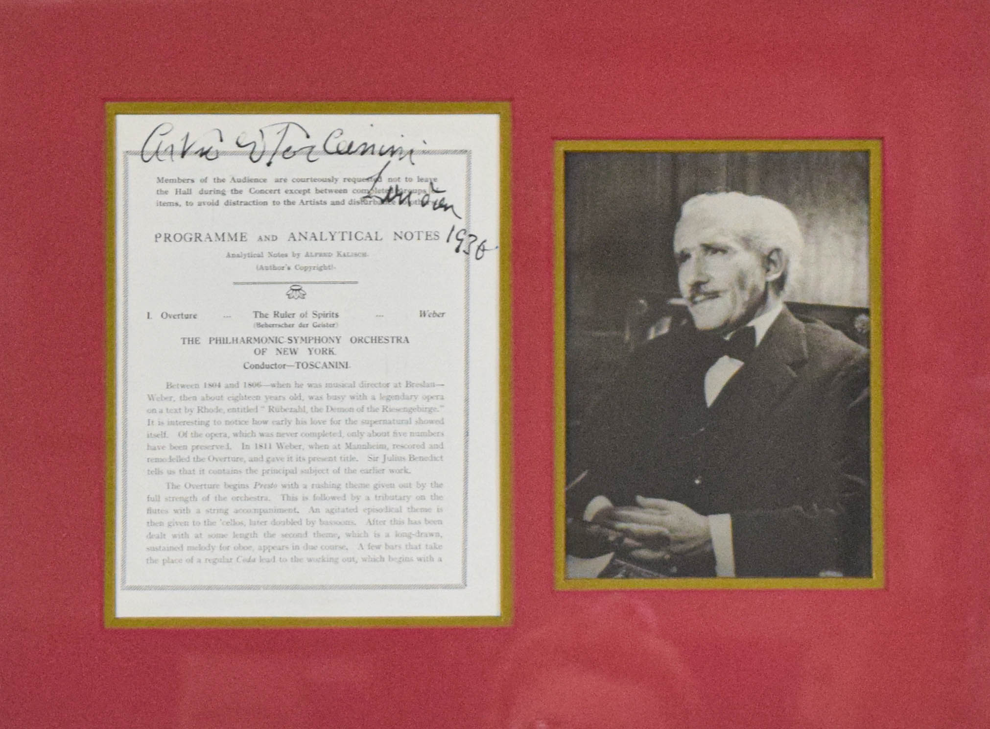 Arturo Toscanini Signed Concert Program and Photograph