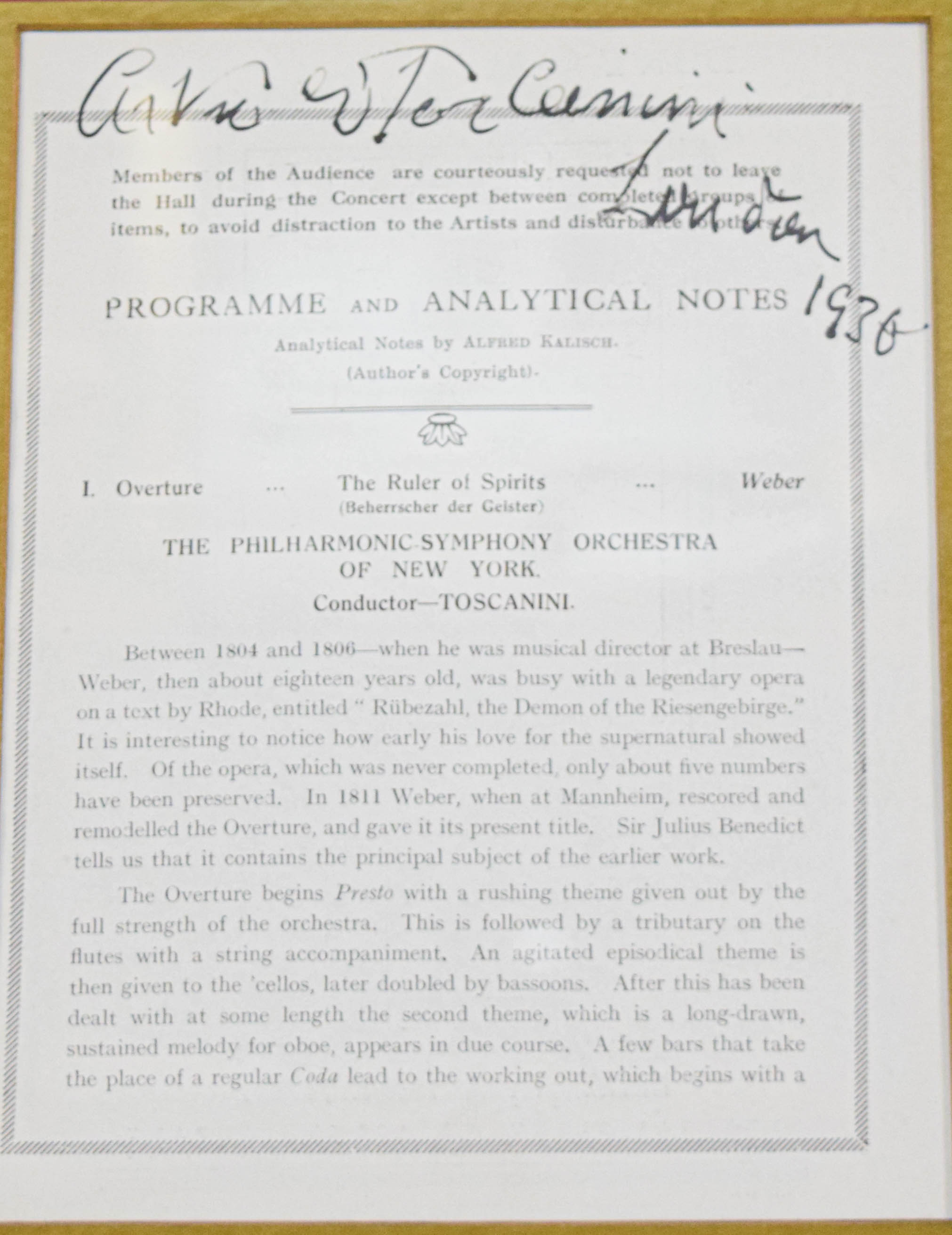 Arturo Toscanini Signed Concert Program and Photograph