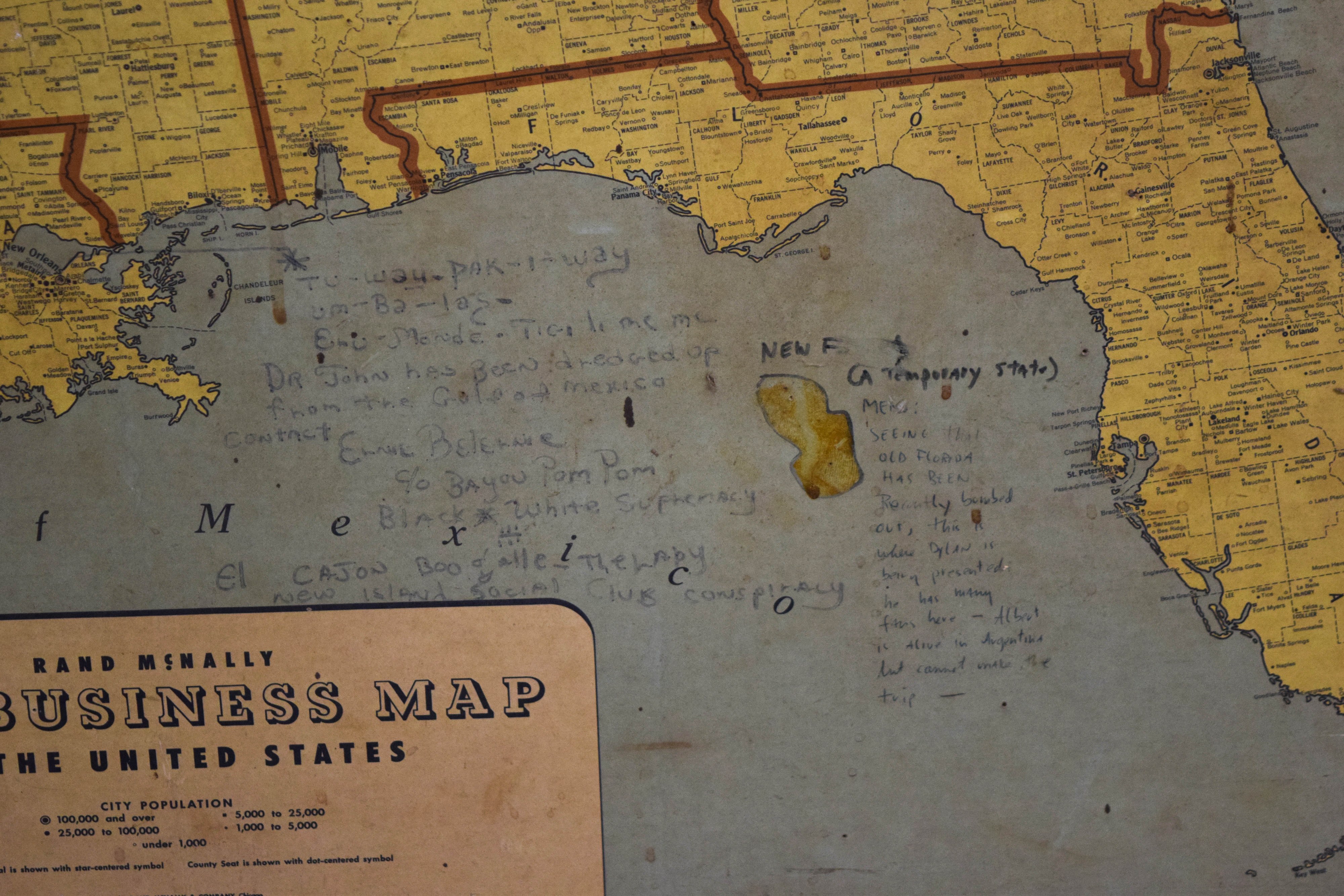 Rand McNally Map with Albert Grossman and Bob Dylan Annotations