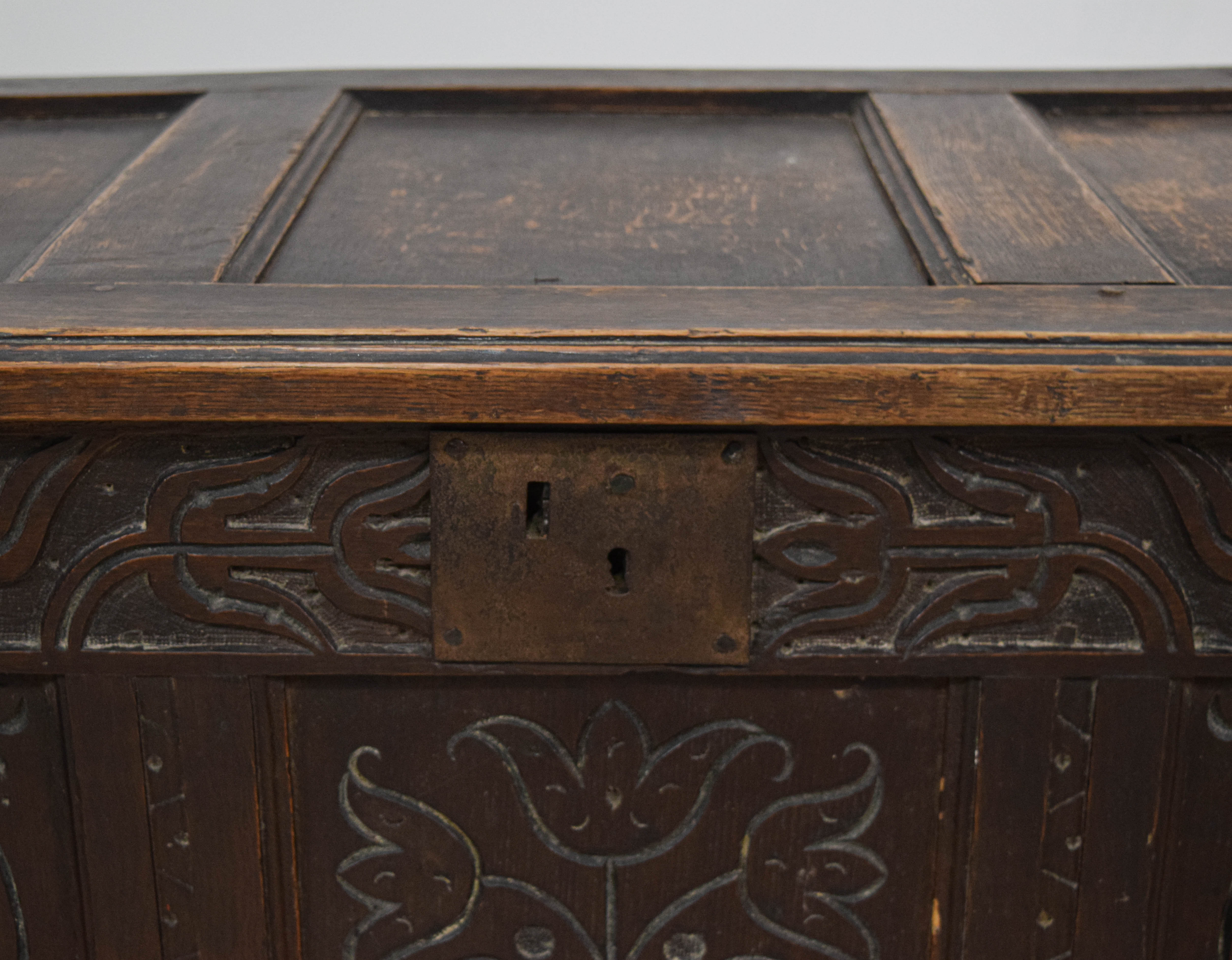 Jacobean Carved Oak Paneled Blanket Chest