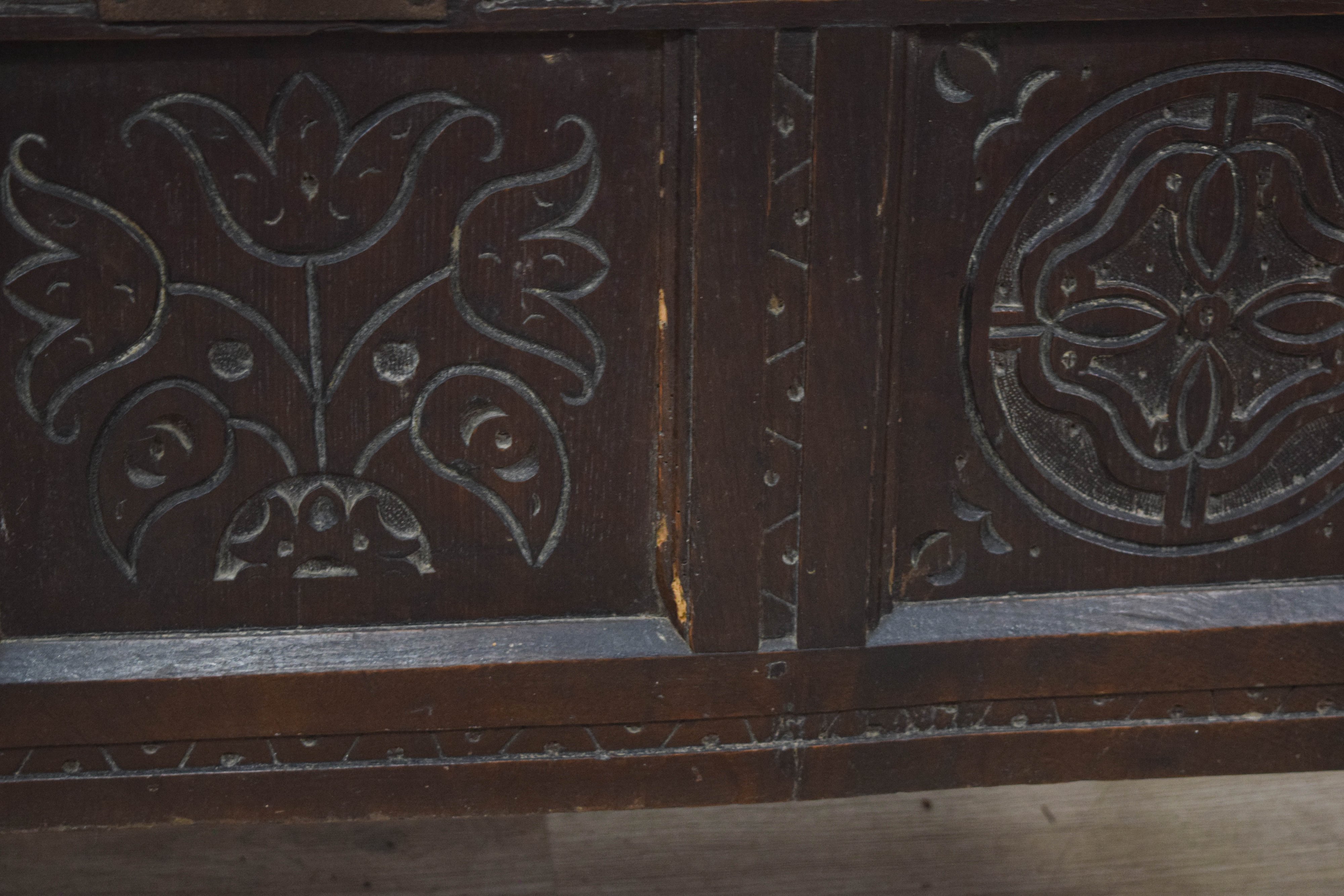 Jacobean Carved Oak Paneled Blanket Chest