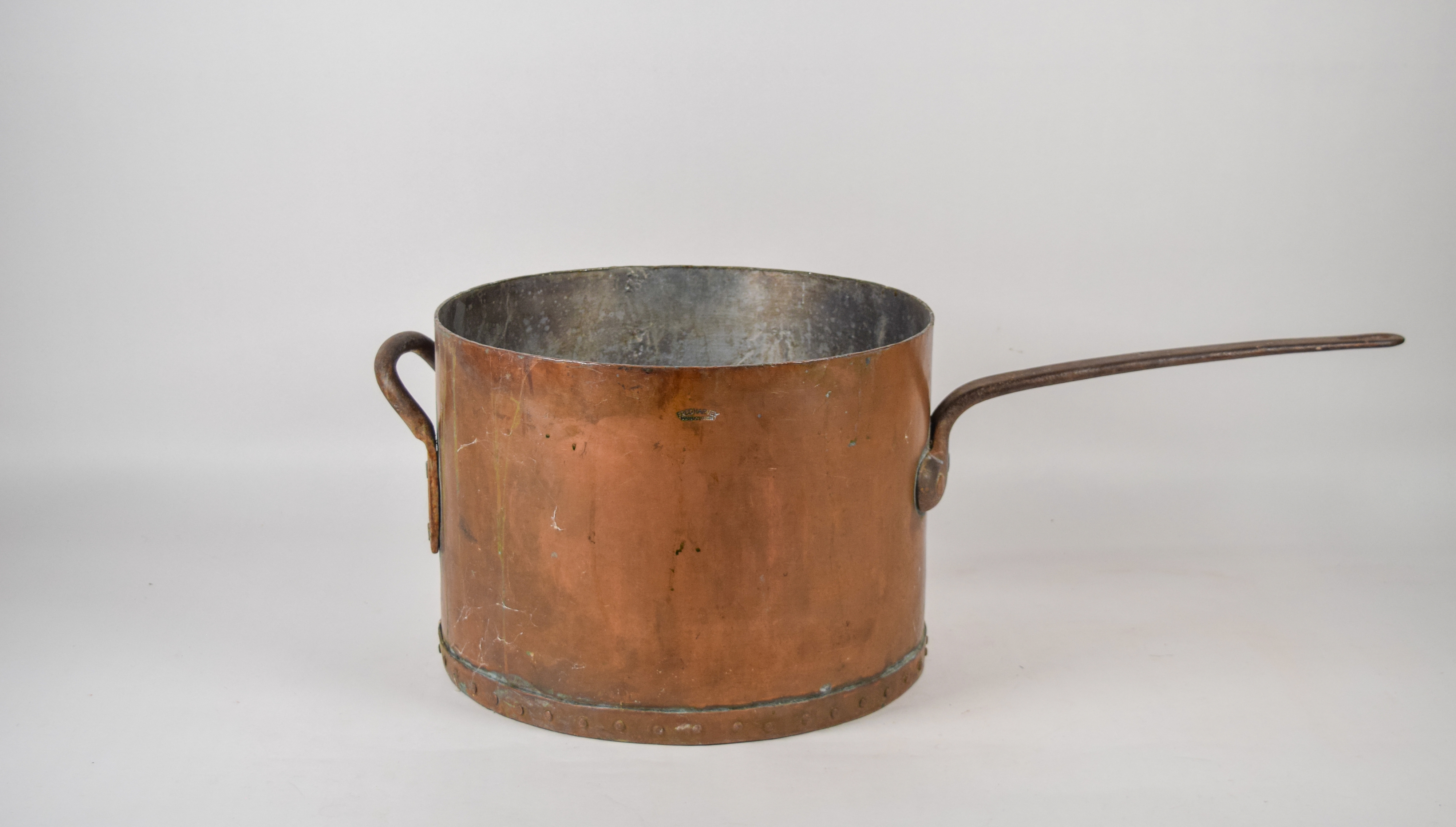 Fred Harvey Commercial Grade Copper Stockpot with Wrought Iron Handles