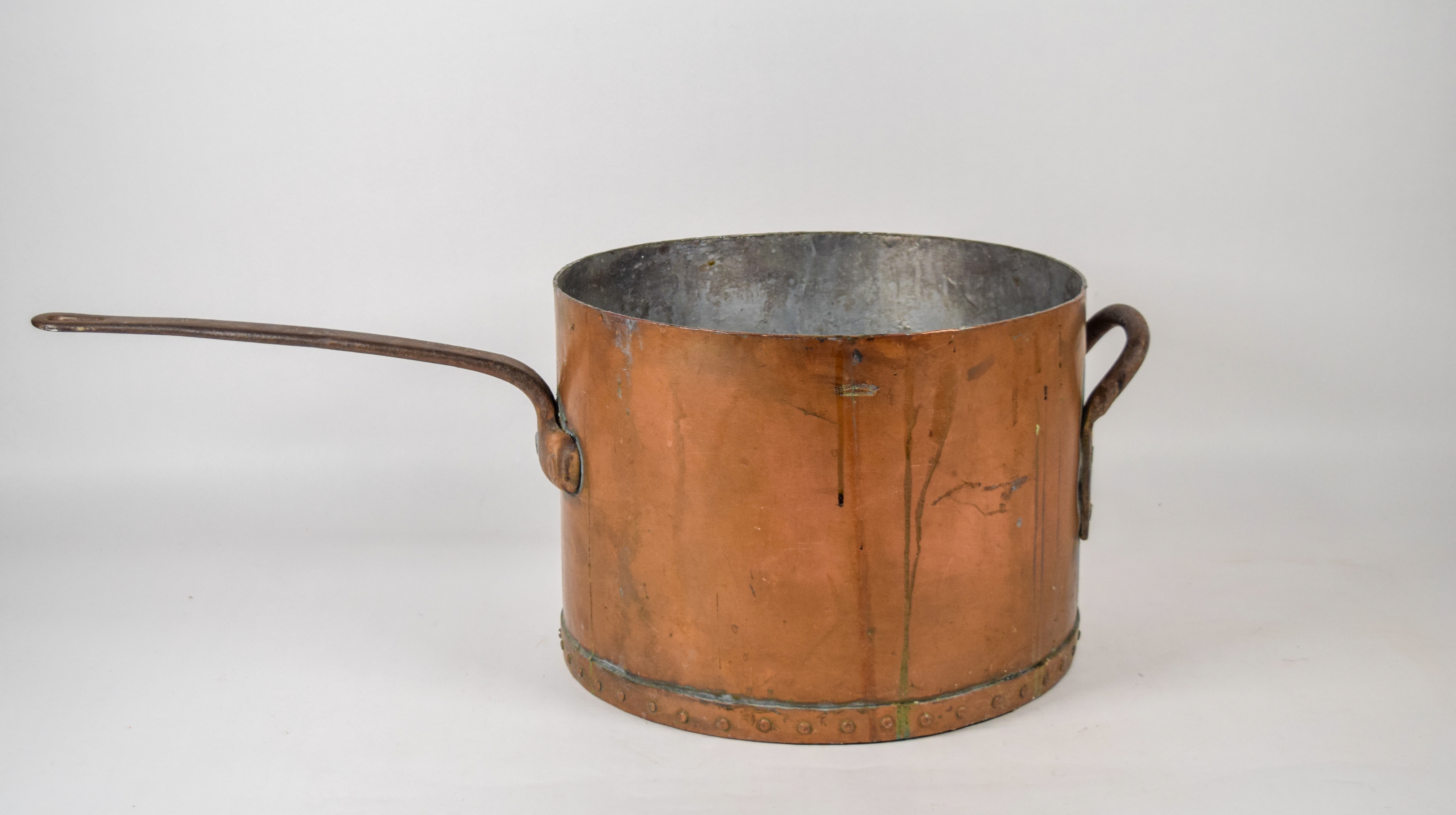 Fred Harvey Commercial Grade Copper Stockpot with Wrought Iron Handles