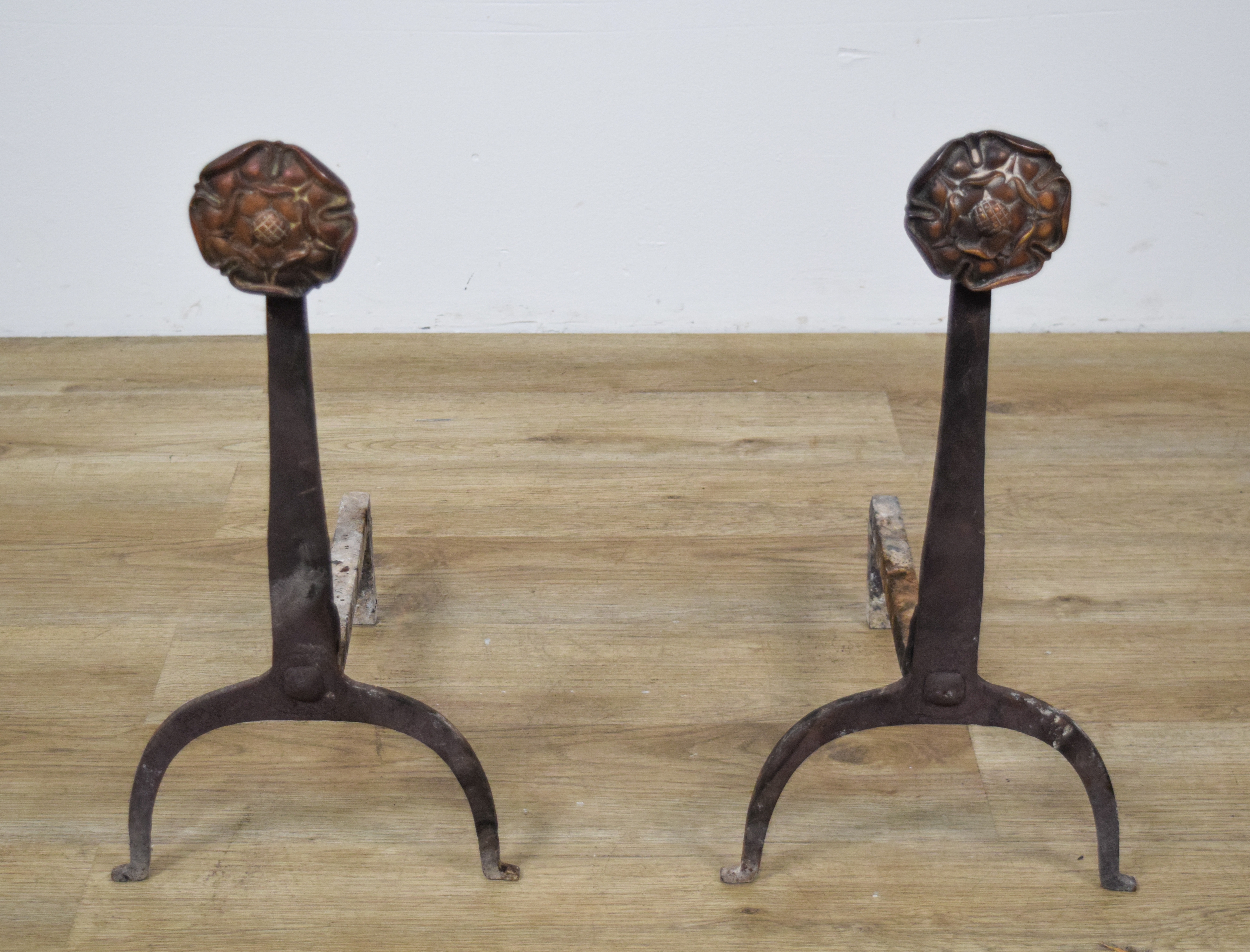 Arts and Crafts Wrought Iron and Brass Fireplace Accessories