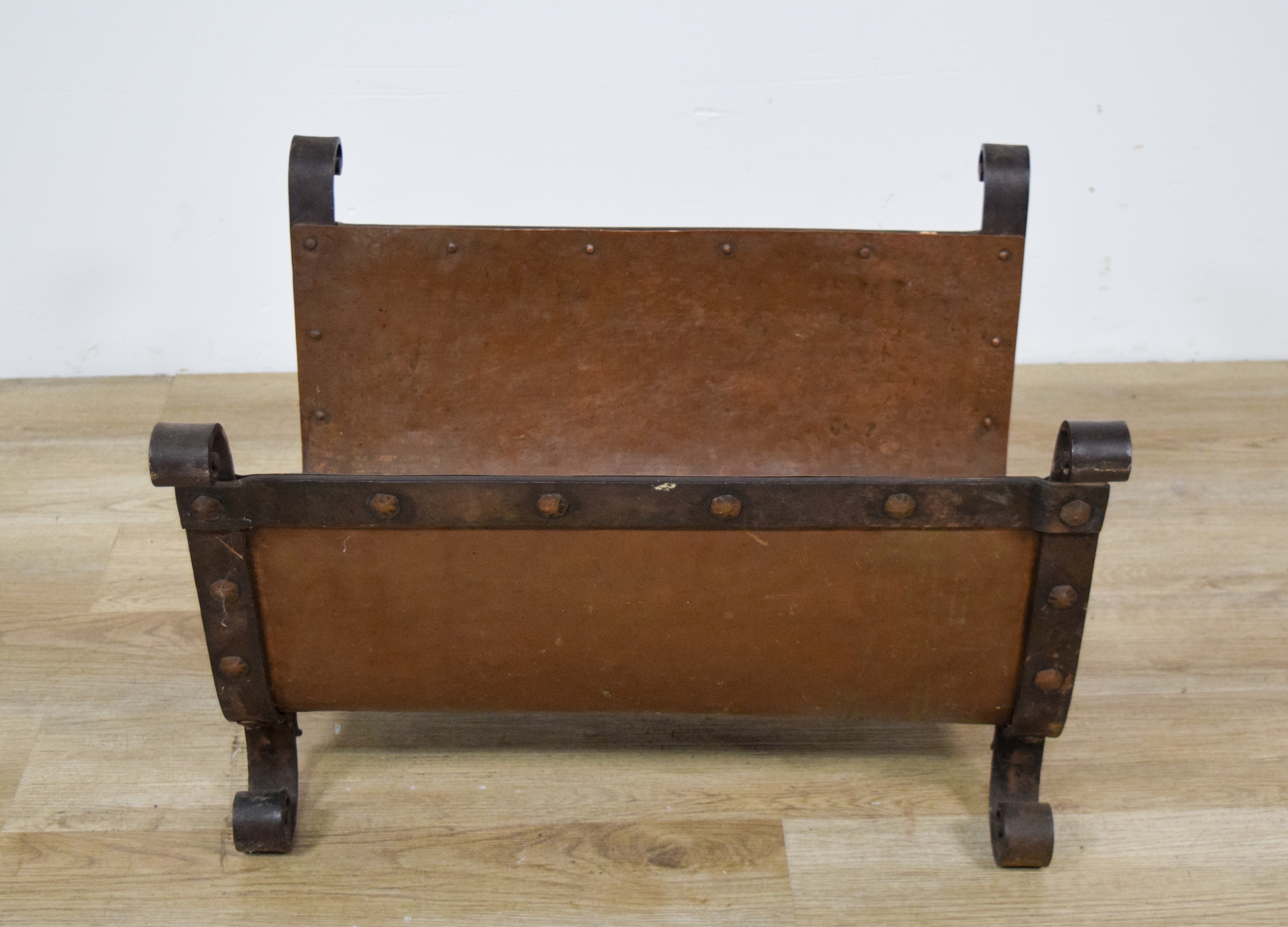 Arts & Crafts Hammered Copper and Wrought Iron Log Holder