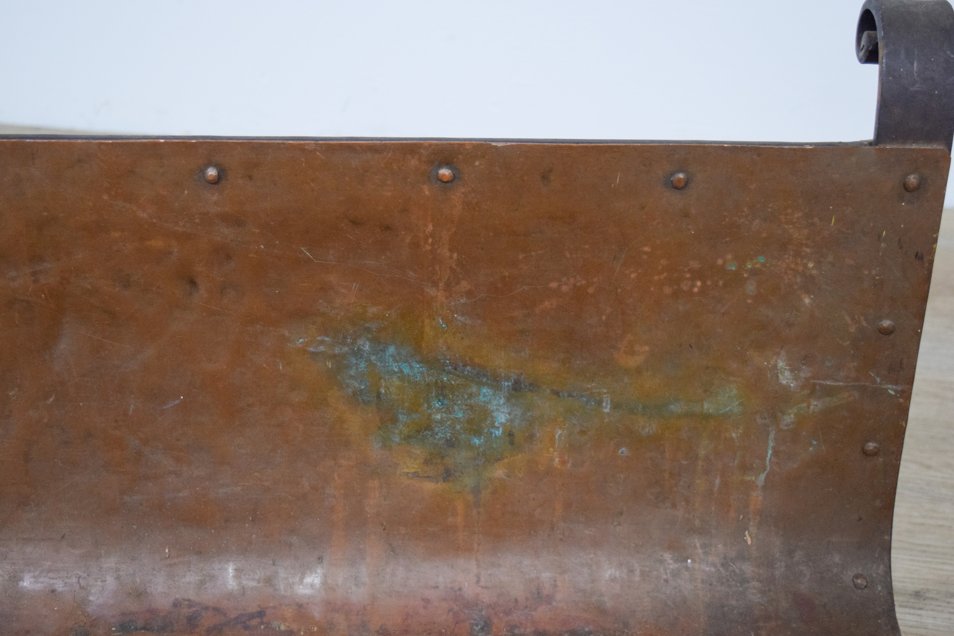 Arts & Crafts Hammered Copper and Wrought Iron Log Holder