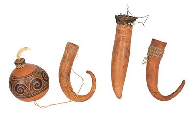 4 New Guinea Highlands Gourd Artifacts. Group of four ethnographic artifacts from the Highlands 