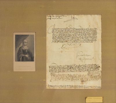 Isabella I of Castile Manuscript Document and Portrait Engraving. Isabella I of Castile (Spanish 