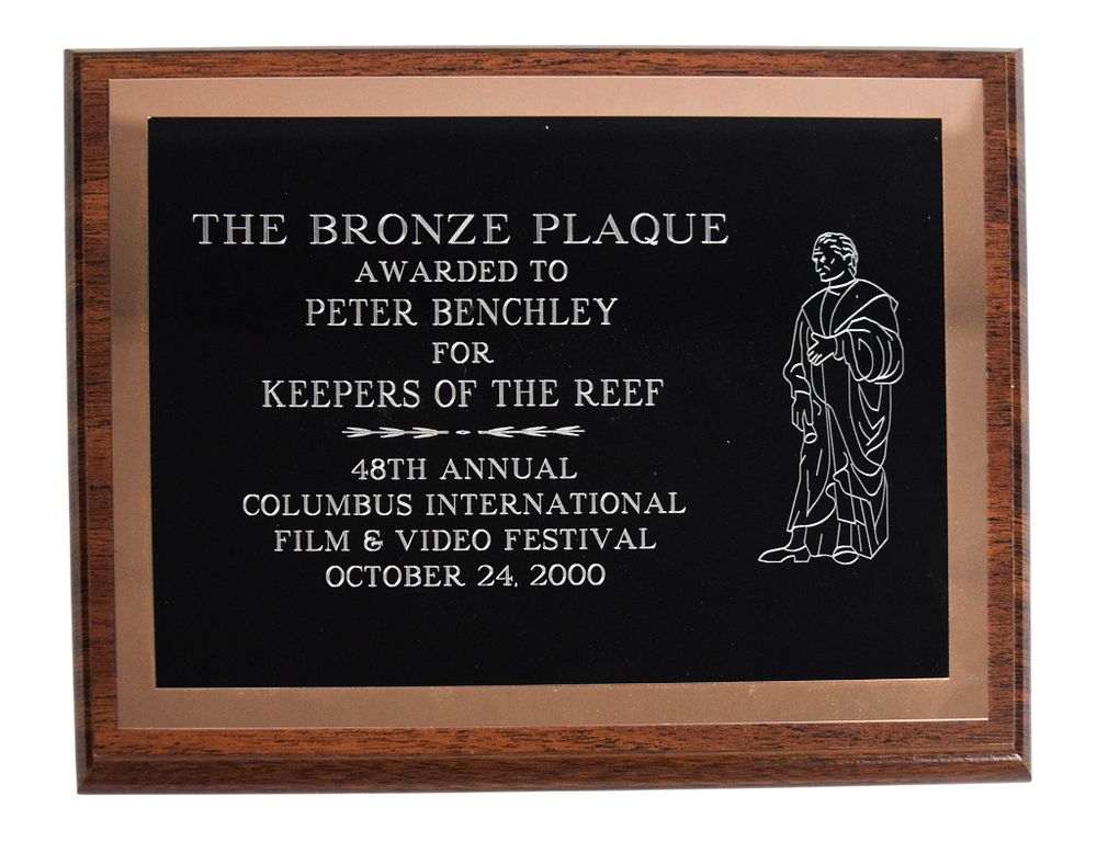 Lot 208: Peter Benchley Keepers of the Reef Award Plaque